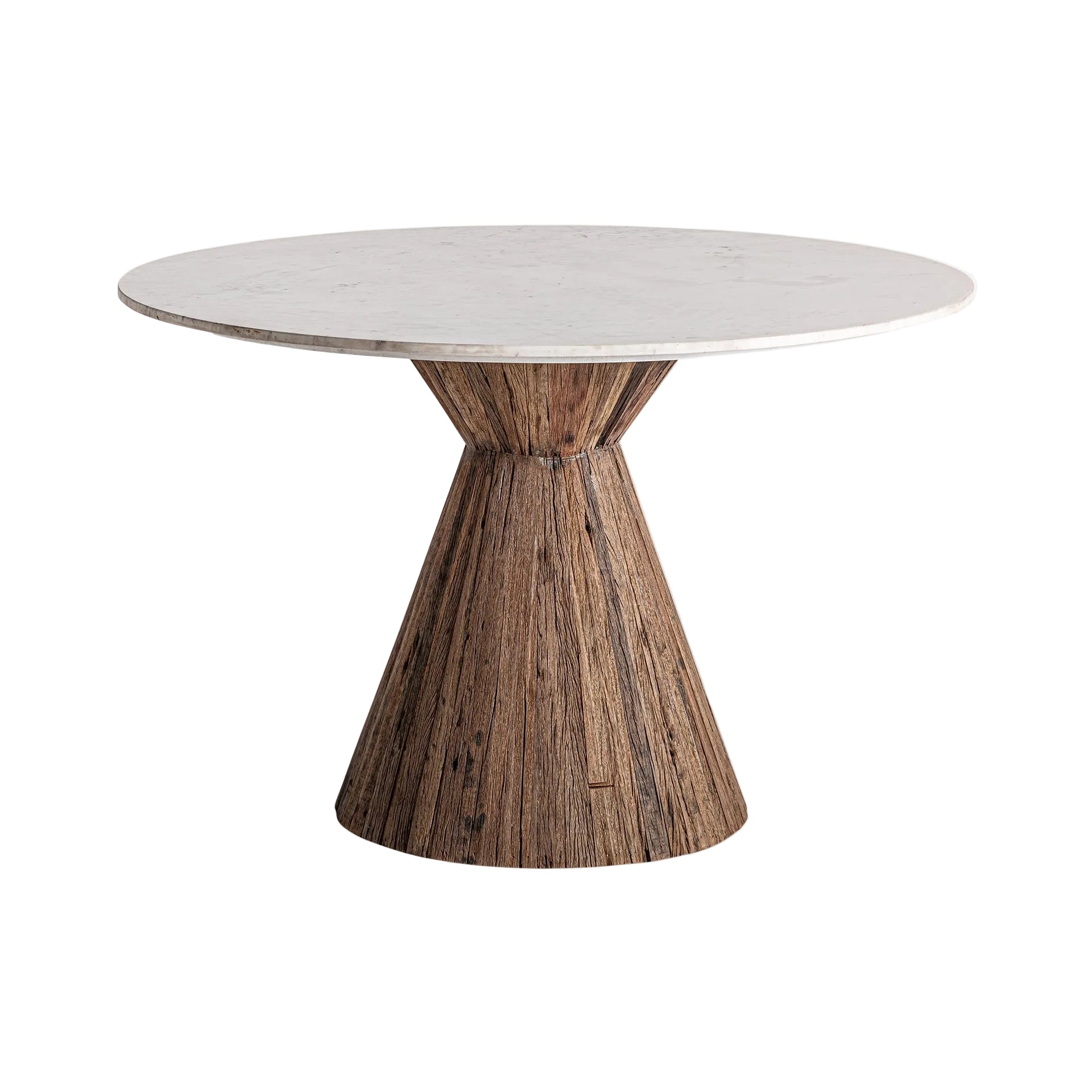 Ronde tafel TOIGNE van tropisch hout met een marmeren blad