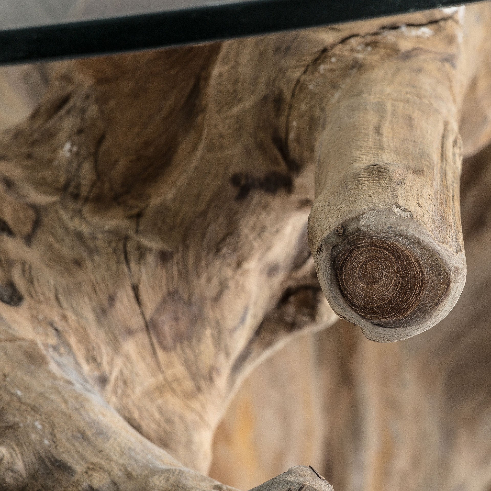 Round Table WARRI Teak Root with Glass Top