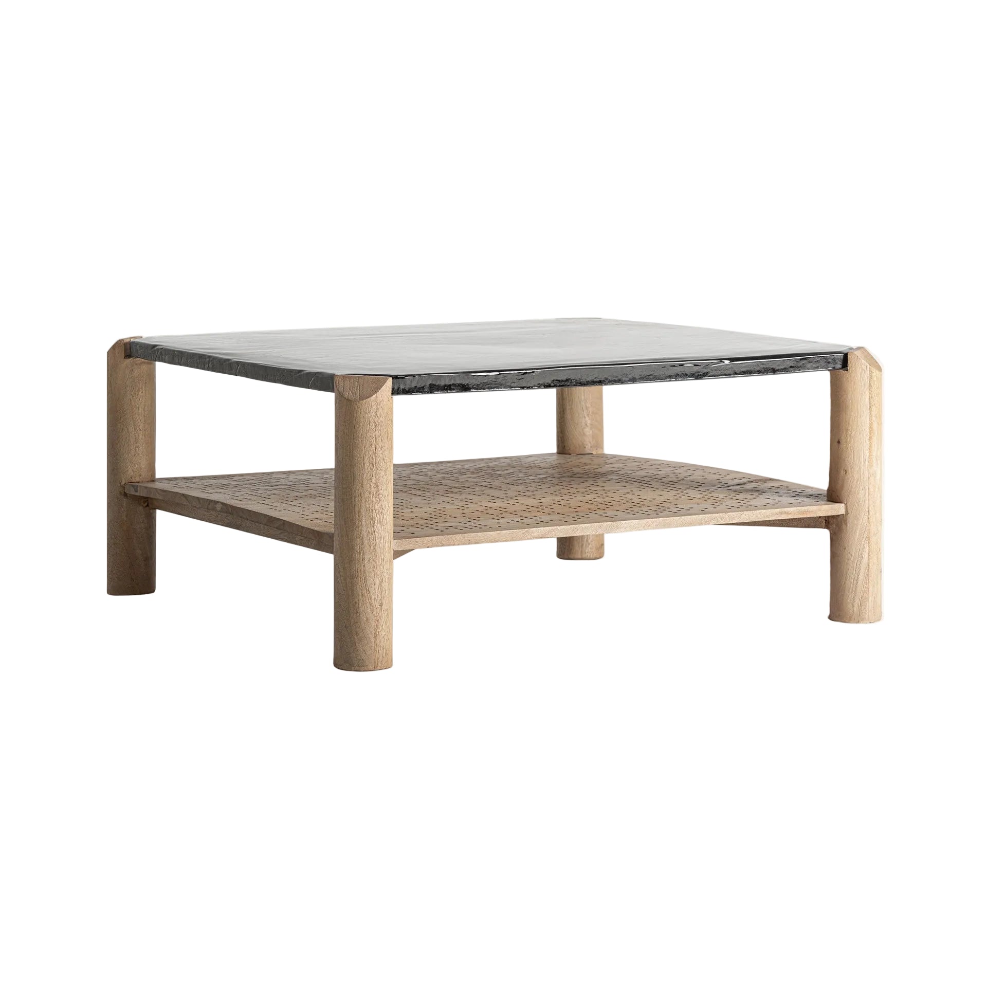 JACQUARD Coffee Table in Mango Wood with Glass Top