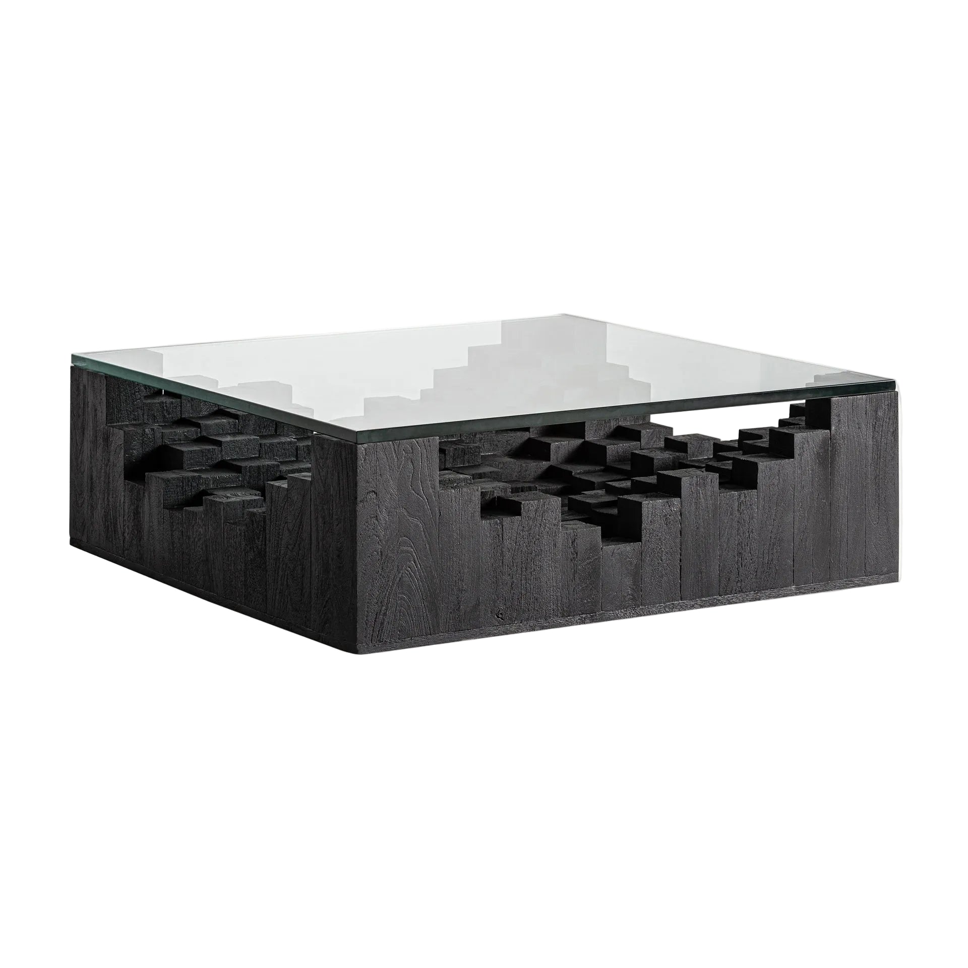 PÈTRIA Coffee Table in Black Mango Wood with Glass Top
