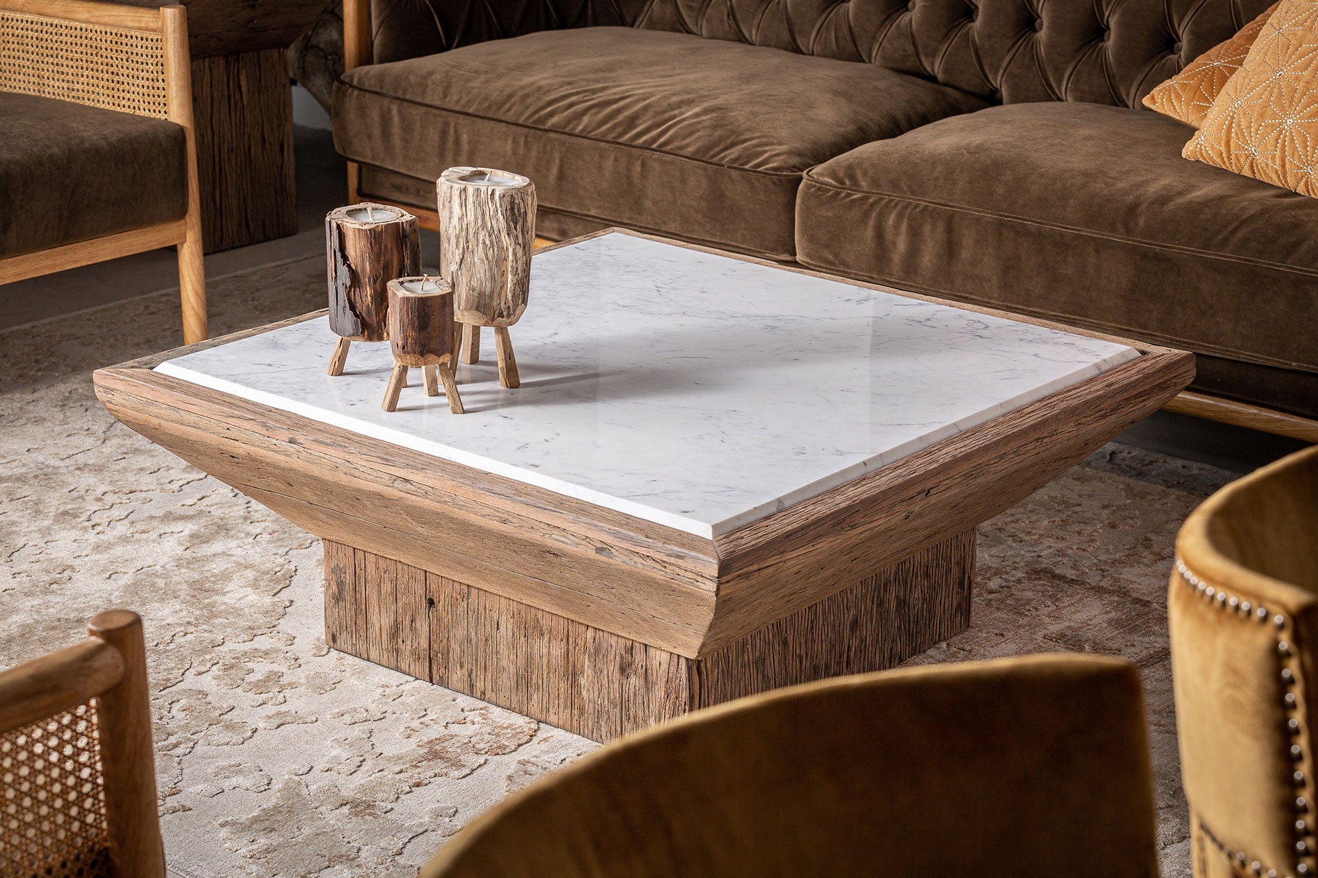 Salontafel SAMSUN gerecycled hout met marmeren blad