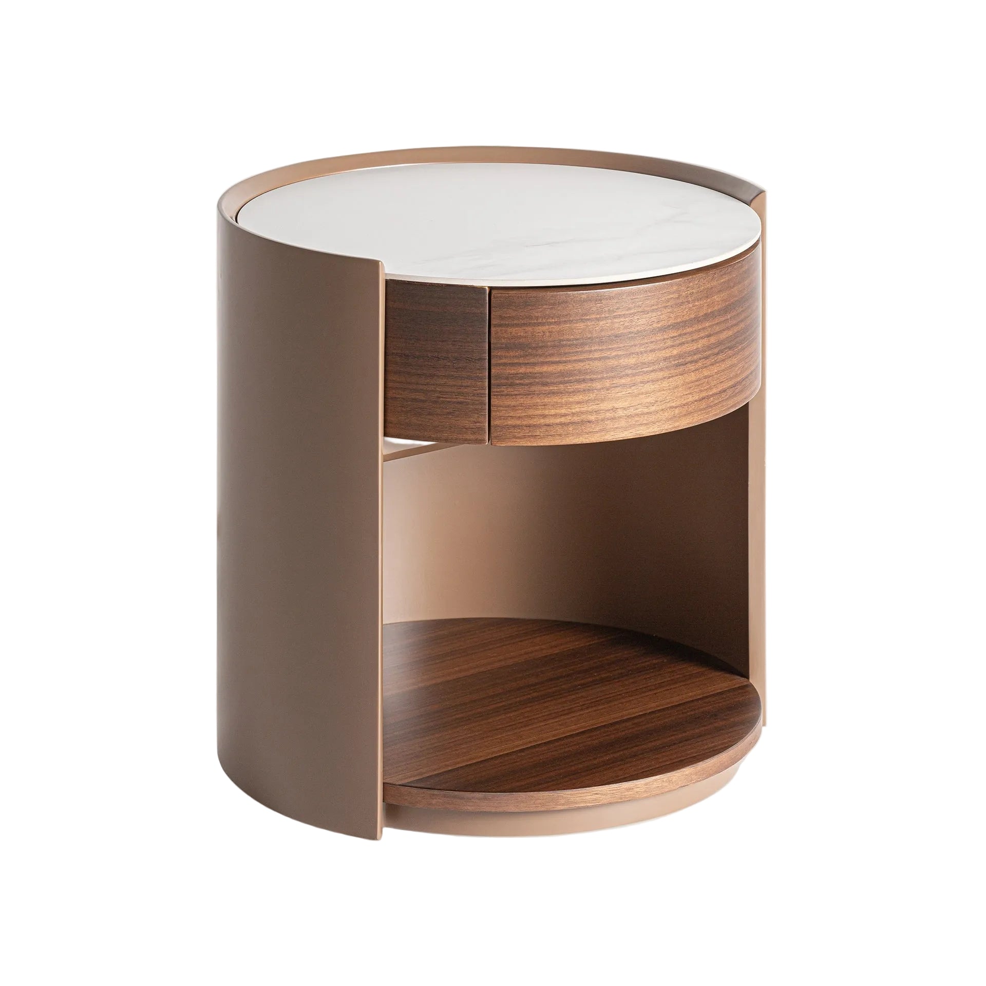 Nachtkastje GISWIL van eucalyptusfineer met beige afwerking
