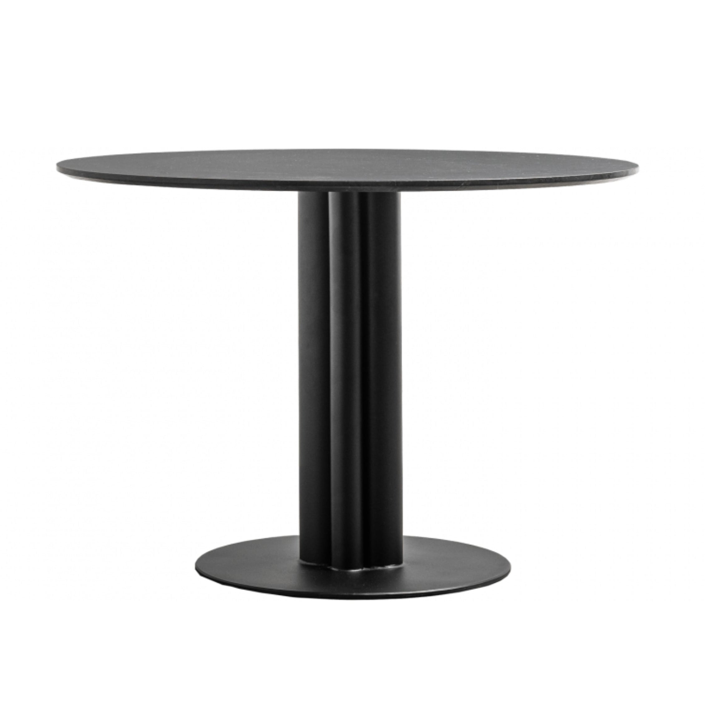 Ronde tafel MOON met geborsteld marmeren blad en zwarte stalen basis