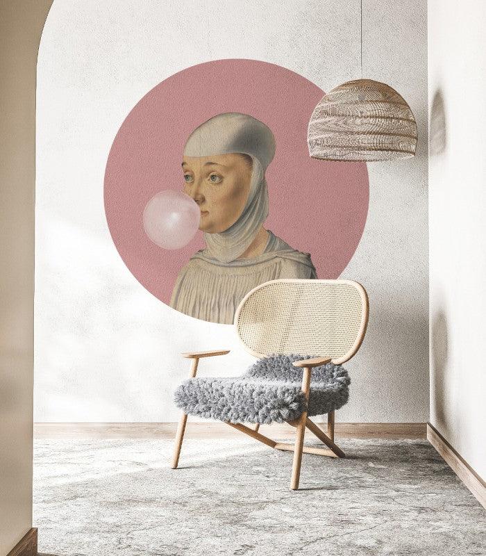 Mural DOTS Woman with Bubble Gum Pink Wallcolors Eye on Design