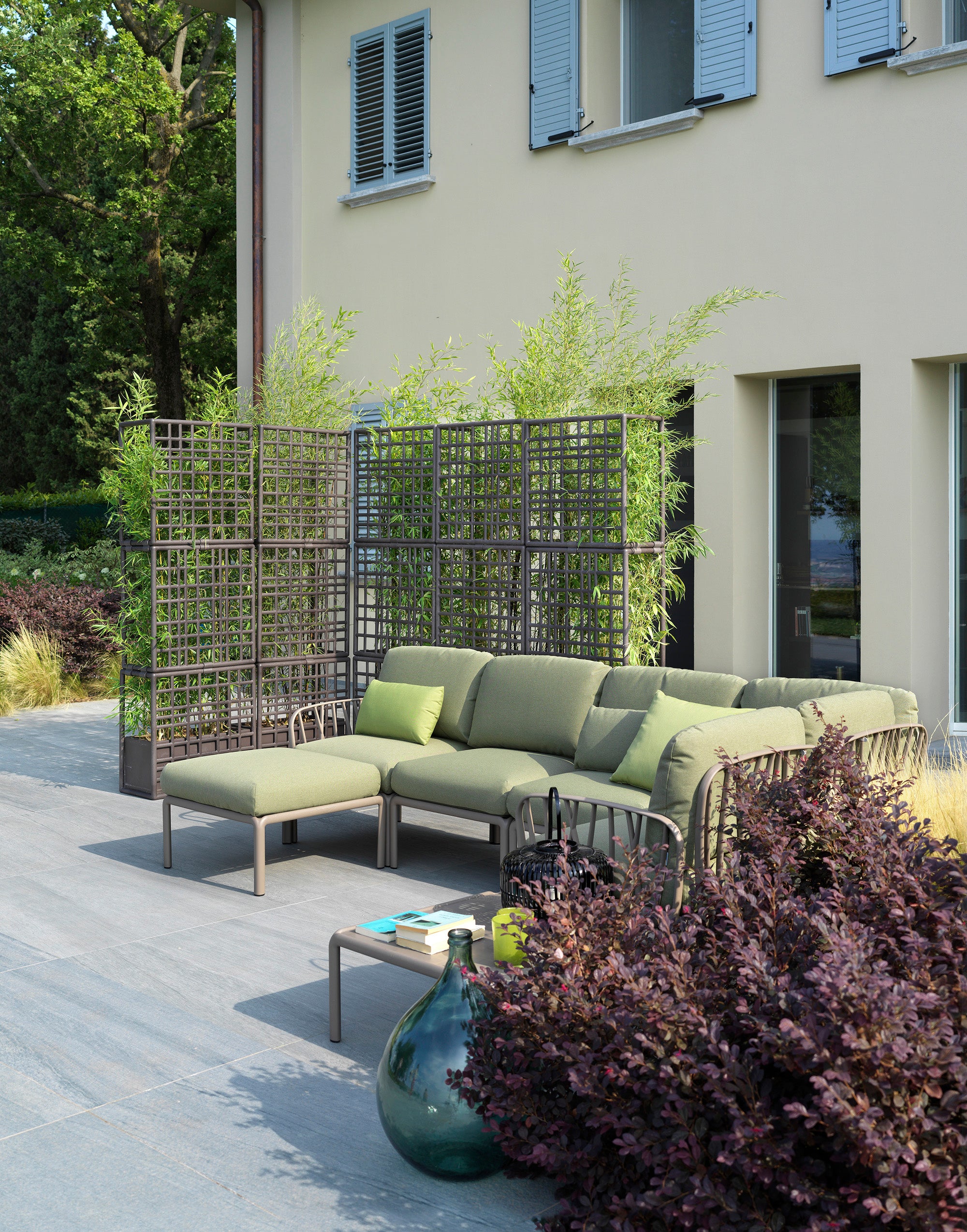 Modular Outdoor Corner Sofa KOMODO 5 Beige Sunbrella® with White Base