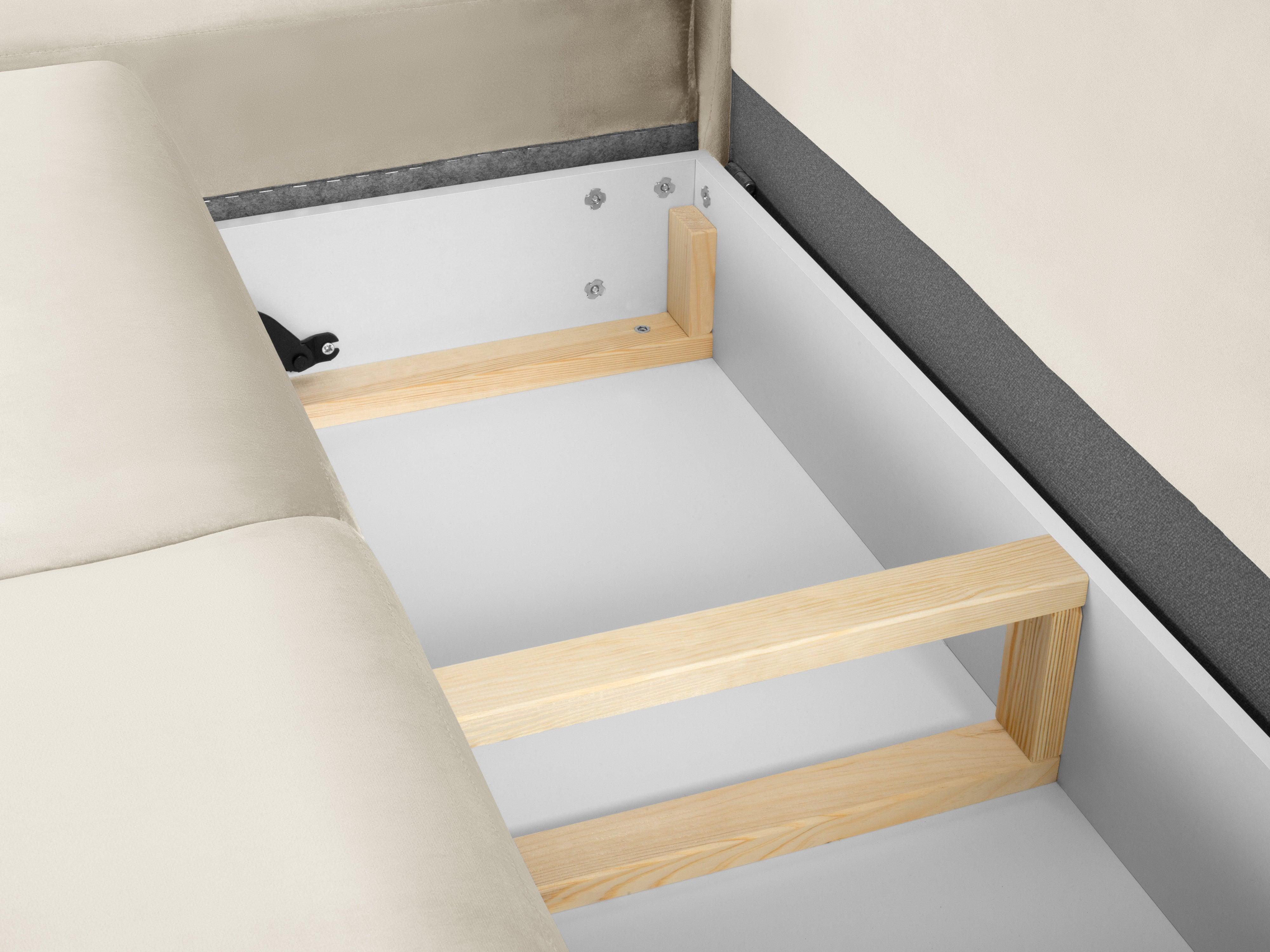 Narożnik 5-osobowy lewostronny z funkcją spania KYOTO beżowy z czarną podstawą Cosmopolitan Design Eye on Design