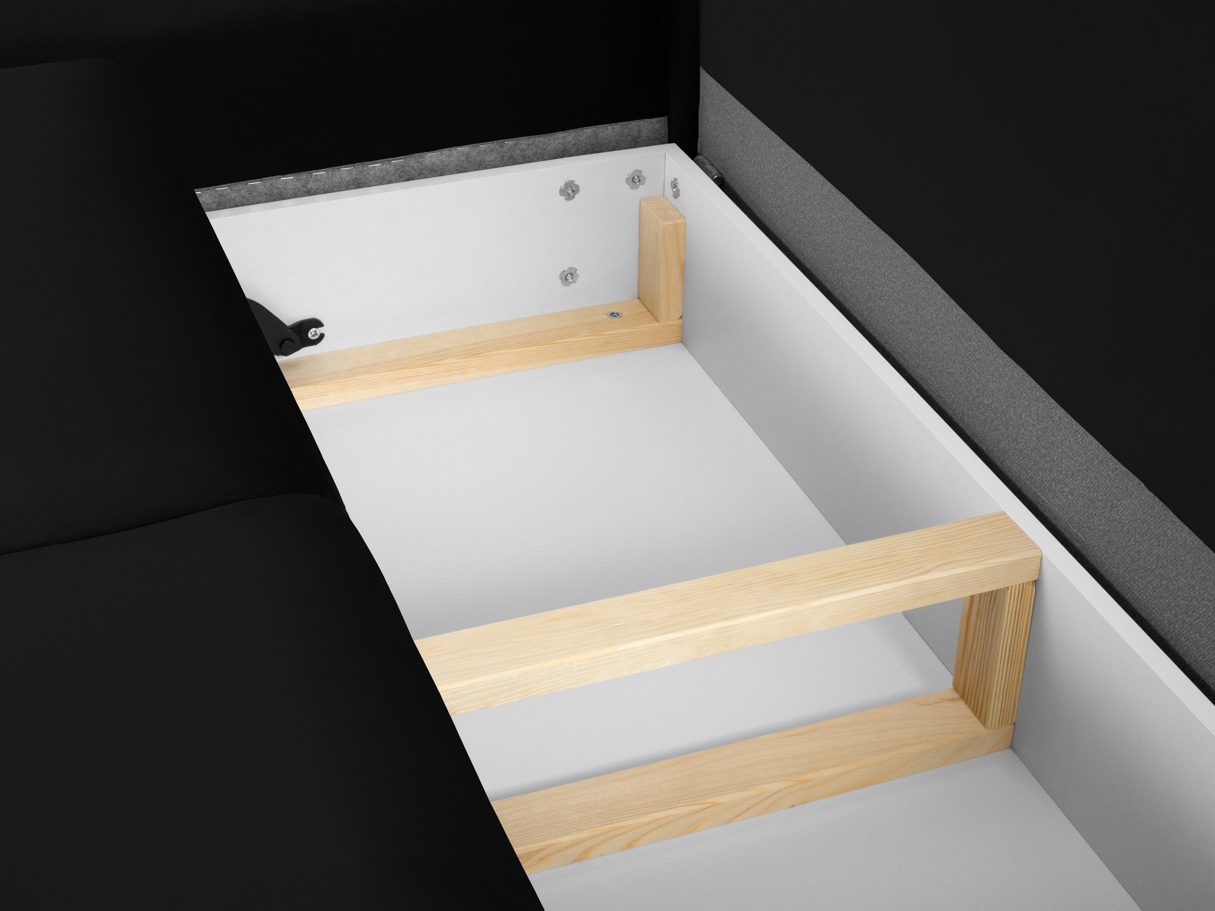 Narożnik 5-osobowy lewostronny z funkcją spania KYOTO czarny z czarną podstawą Cosmopolitan Design Eye on Design