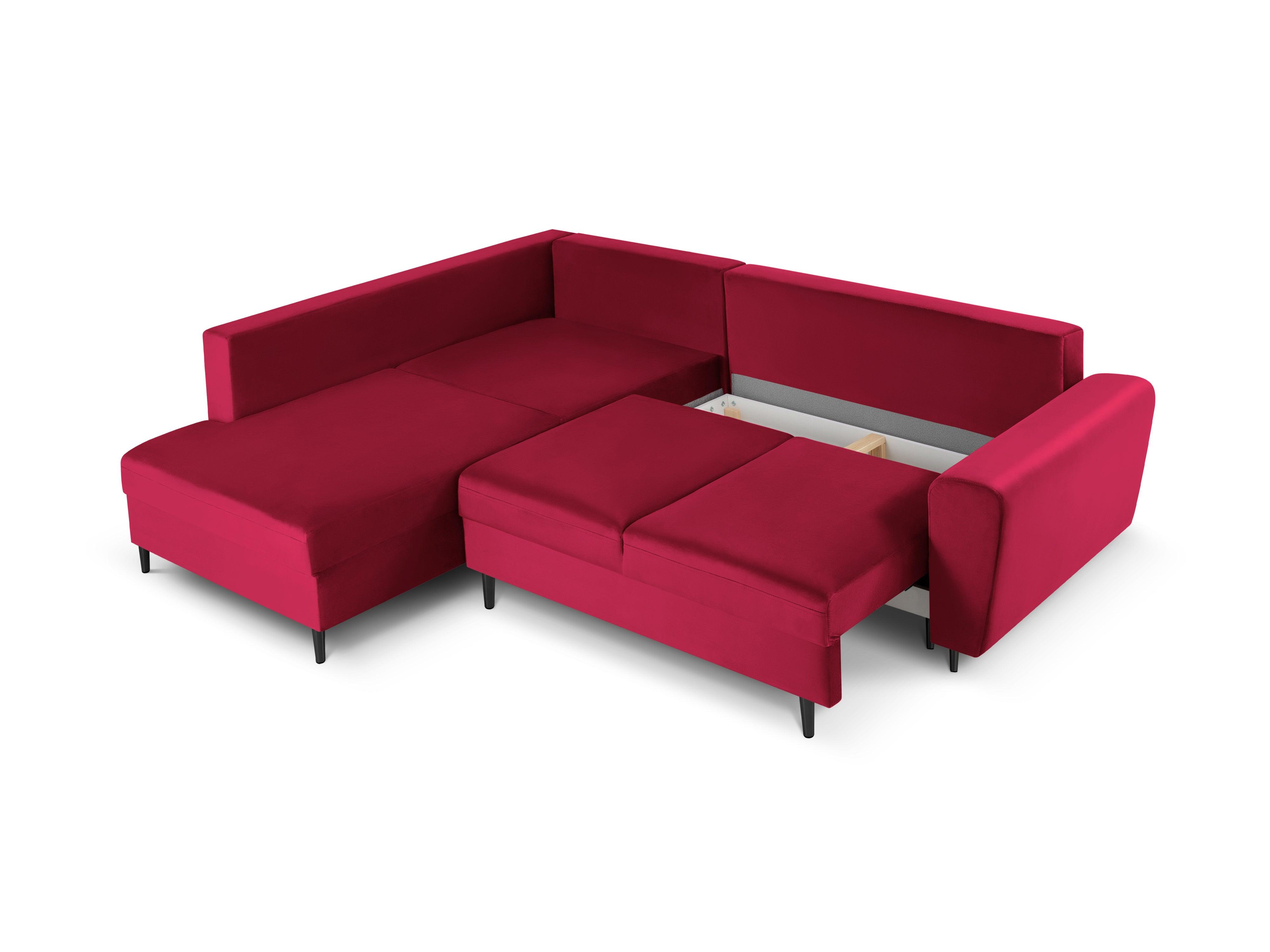 Narożnik 5-osobowy lewostronny z funkcją spania KYOTO czerwony z czarną podstawą Cosmopolitan Design Eye on Design