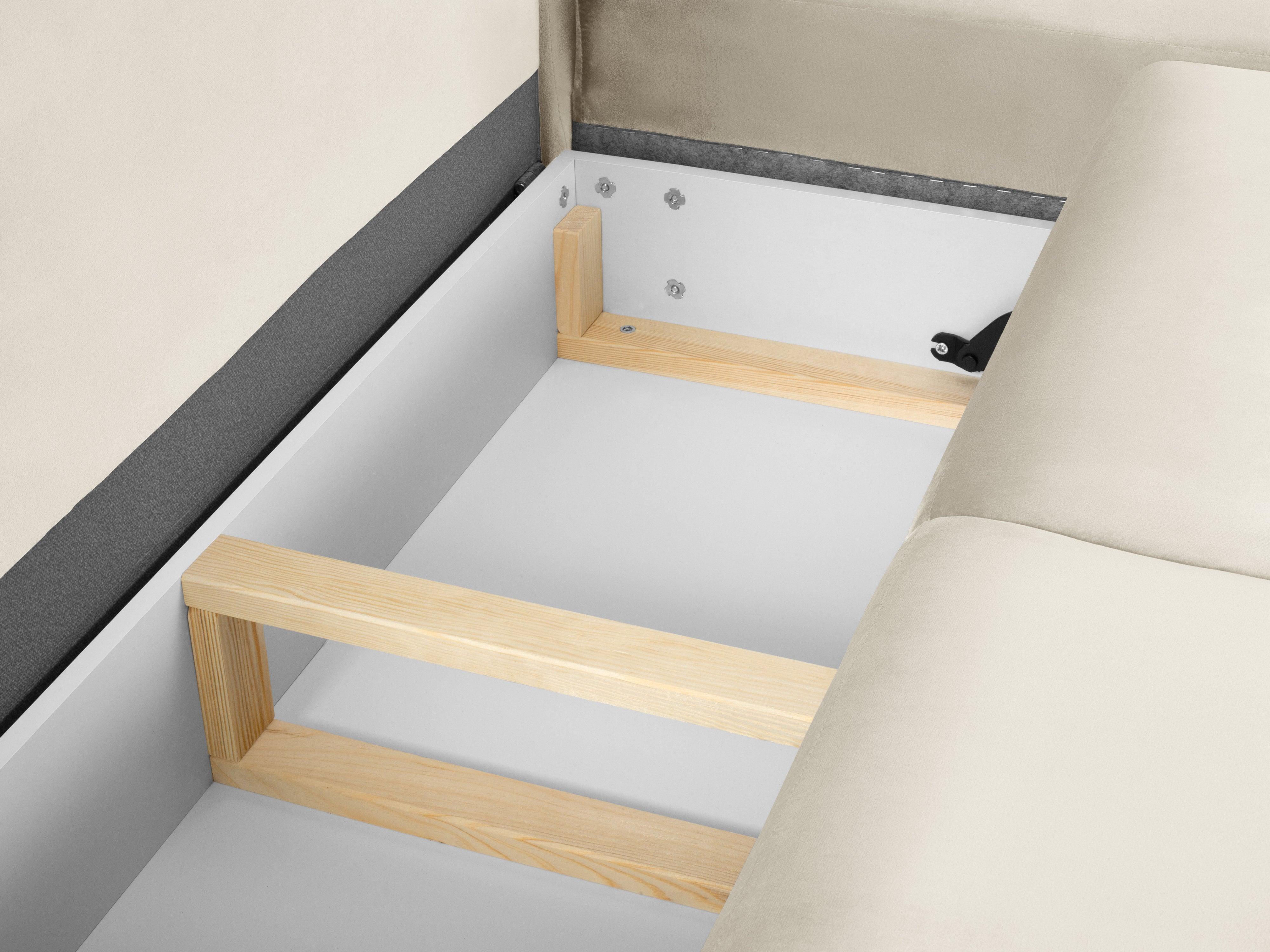 Narożnik 5-osobowy prawostronny z funkcją spania KYOTO beżowy ze złotą podstawą Cosmopolitan Design Eye on Design