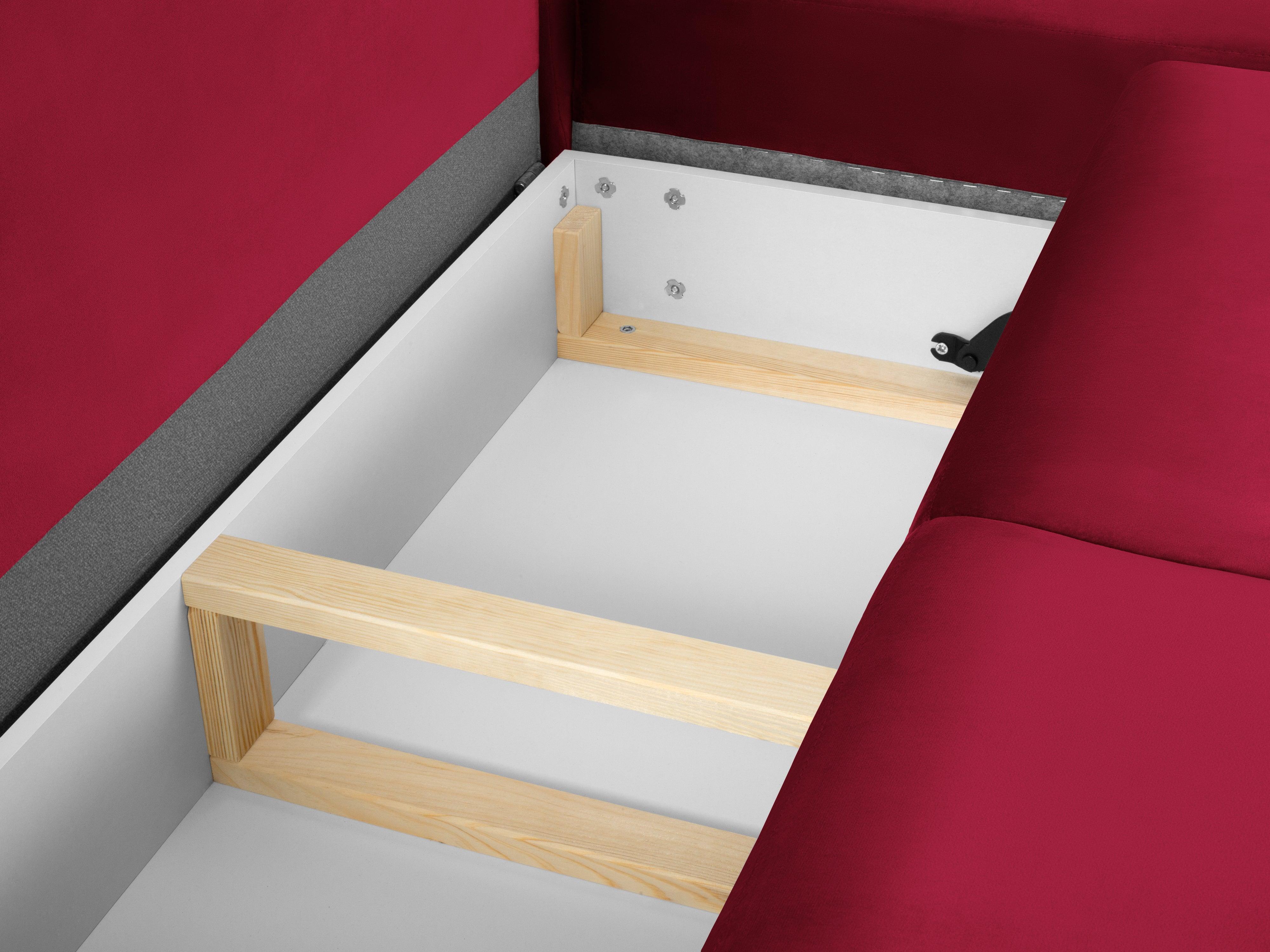 Narożnik 5-osobowy prawostronny z funkcją spania KYOTO czerwony ze złotą podstawą Cosmopolitan Design Eye on Design