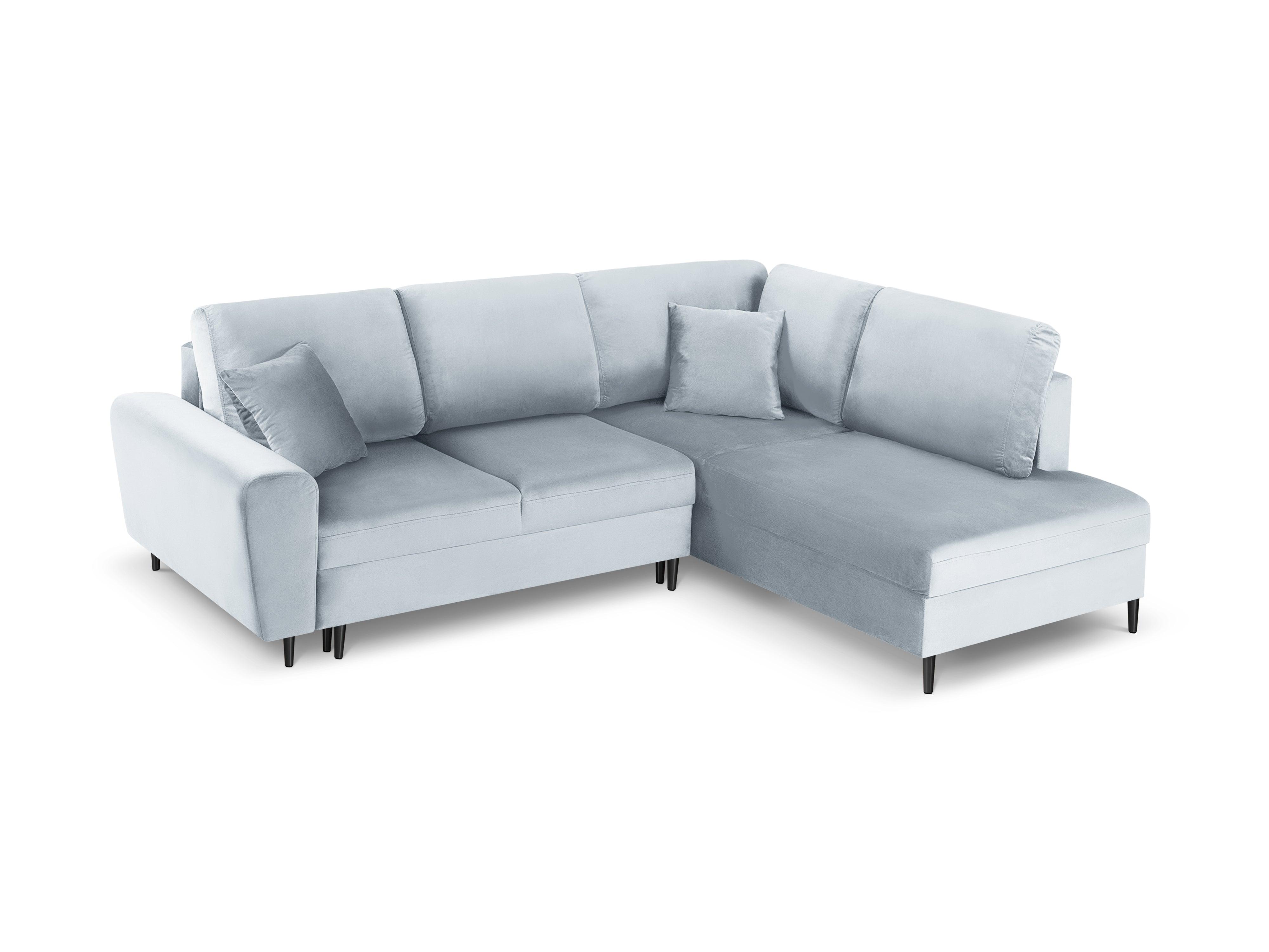 Narożnik 5-osobowy prawostronny z funkcją spania KYOTO jasnoniebieski z czarną podstawą Cosmopolitan Design Eye on Design
