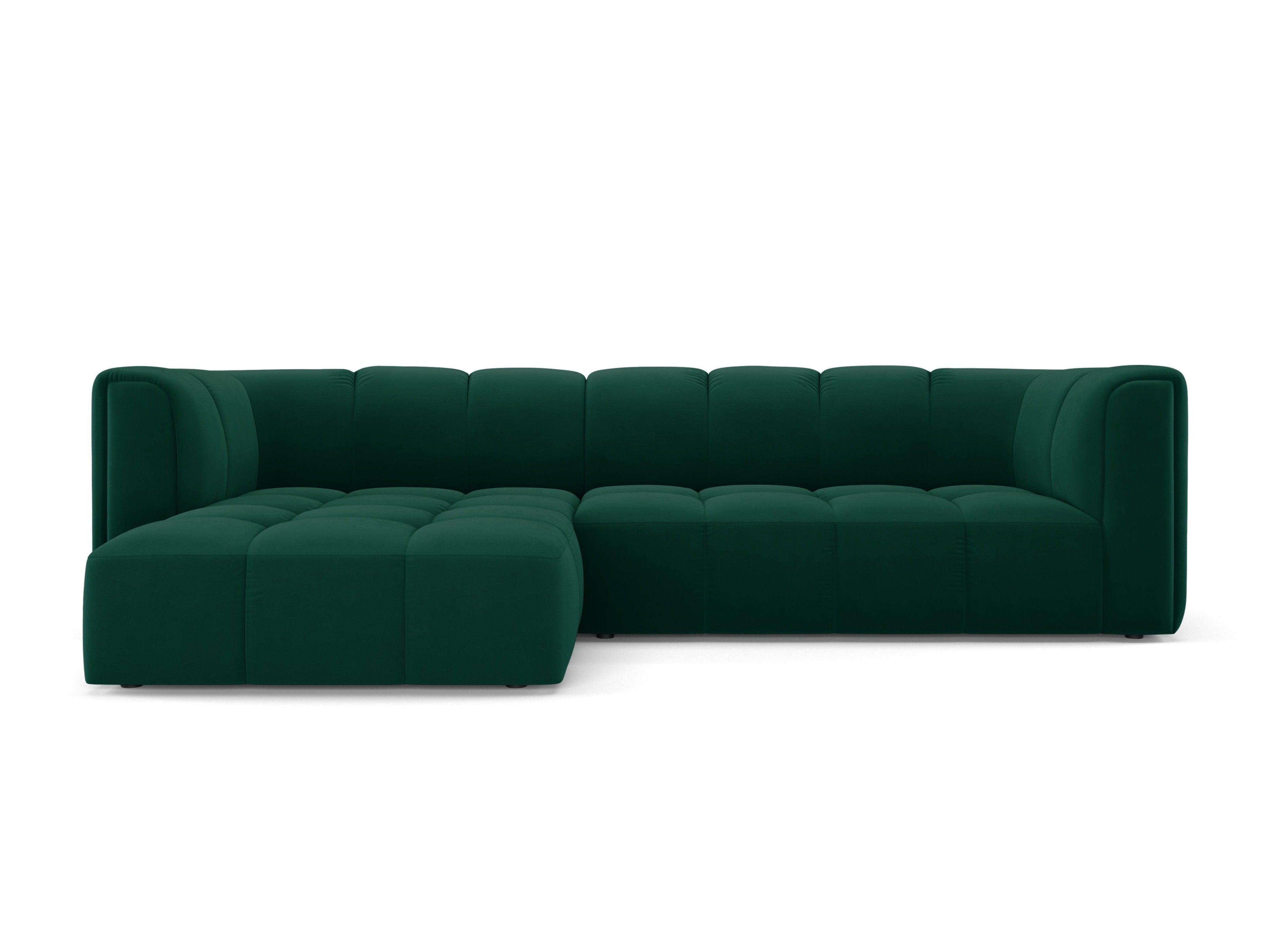 Narożnik aksamitny 3-osobowy lewostronny FRANCESCA butelkowa zieleń Milo Casa Eye on Design
