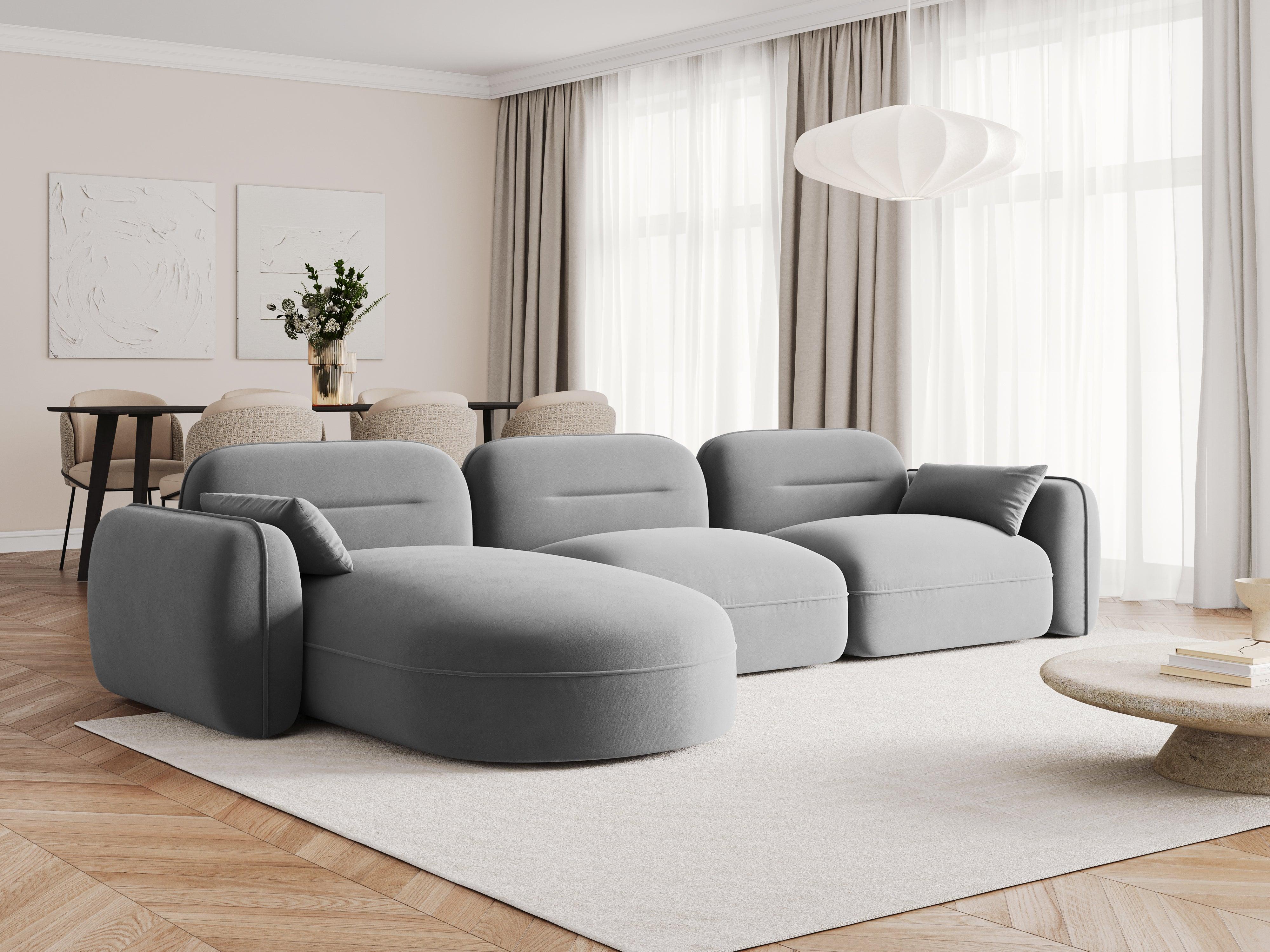 Narożnik modułowy aksamitny lewostronny 4-osobowy SYDNEY jasnoszary Cosmopolitan Design Eye on Design
