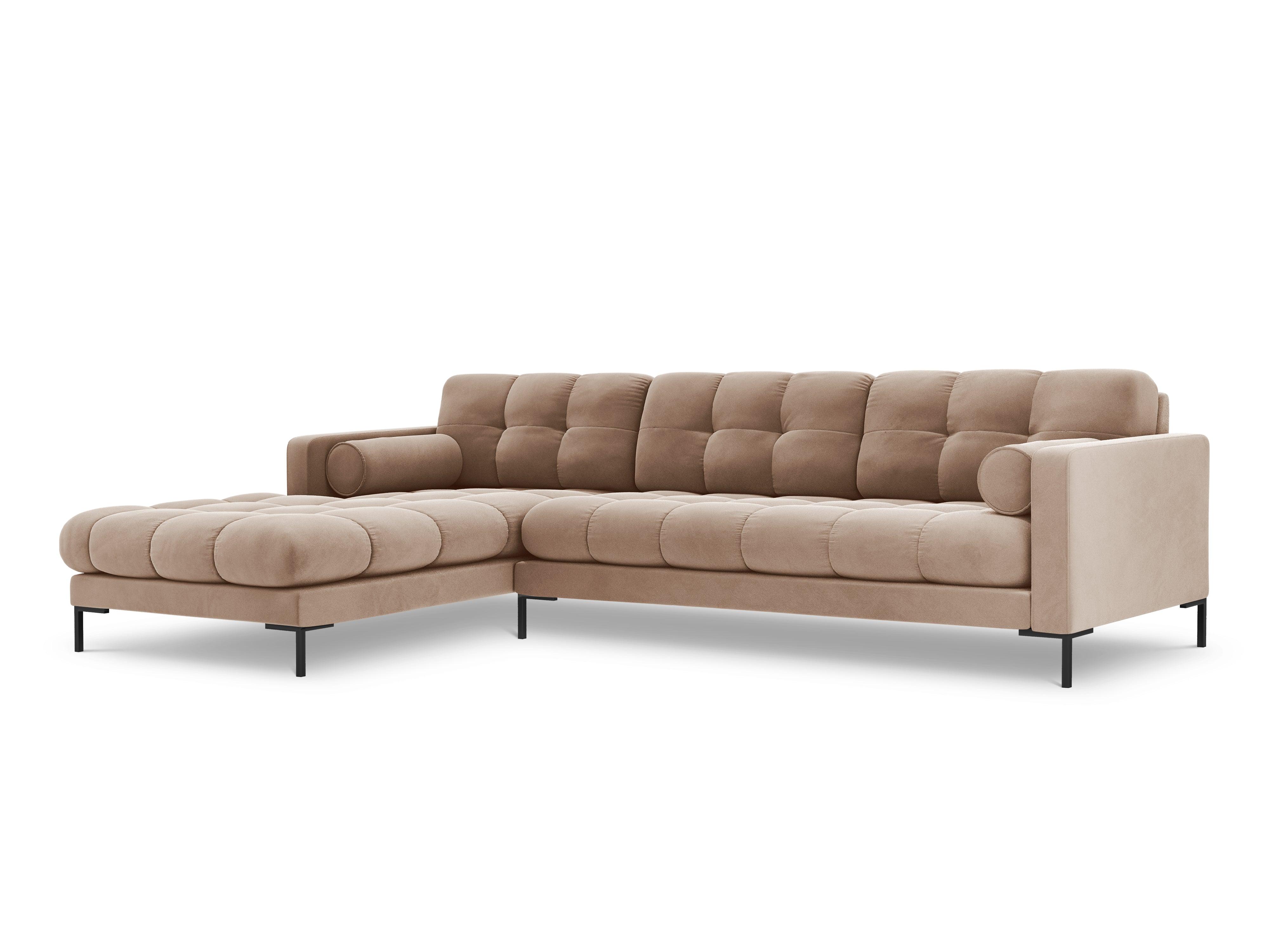 Narożnik aksamitny lewostronny BALI beżowy z czarną podstawą Cosmopolitan Design Eye on Design