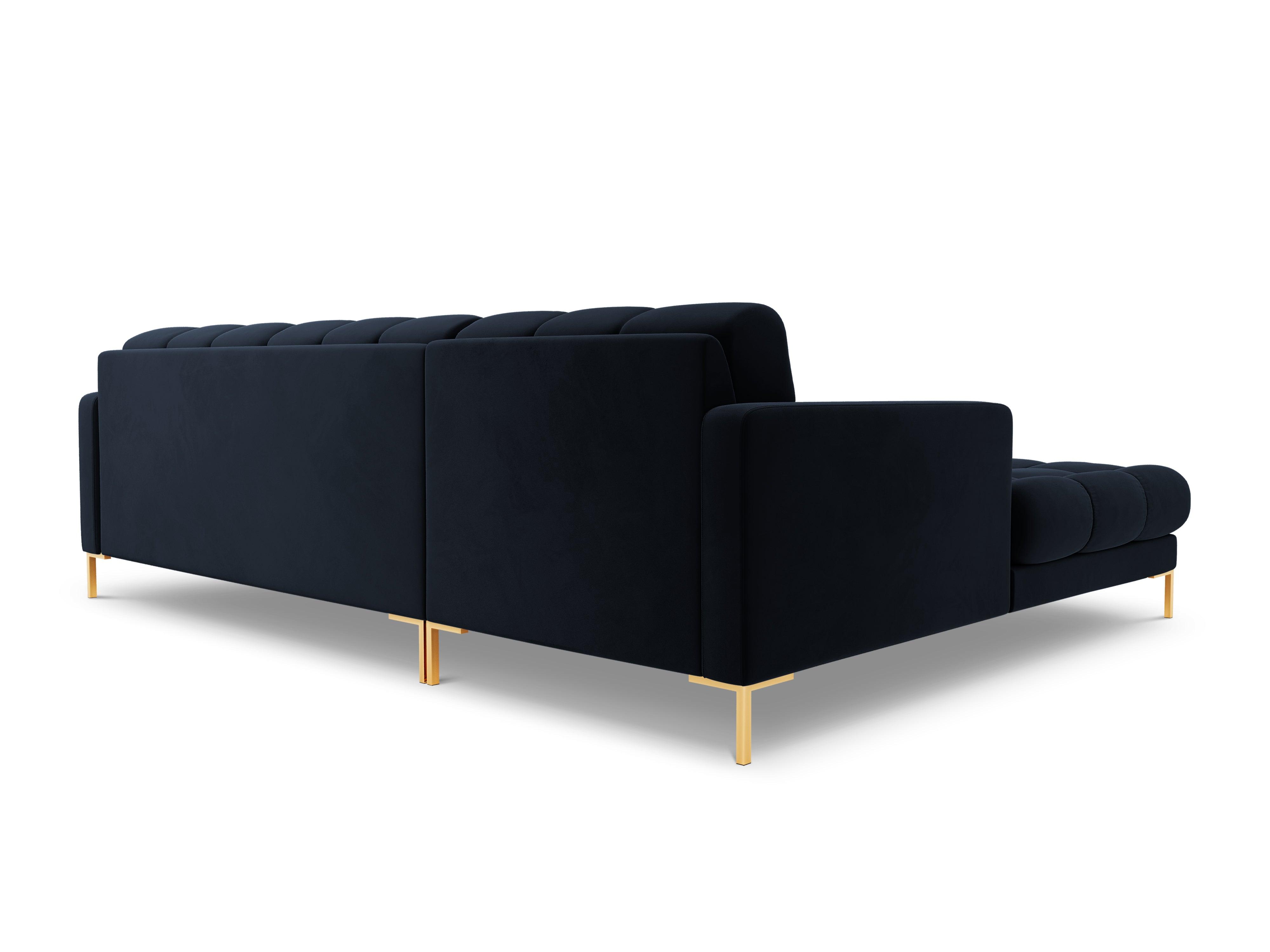 Narożnik aksamitny lewostronny BALI ciemnoniebieski ze złotą podstawą Cosmopolitan Design Eye on Design
