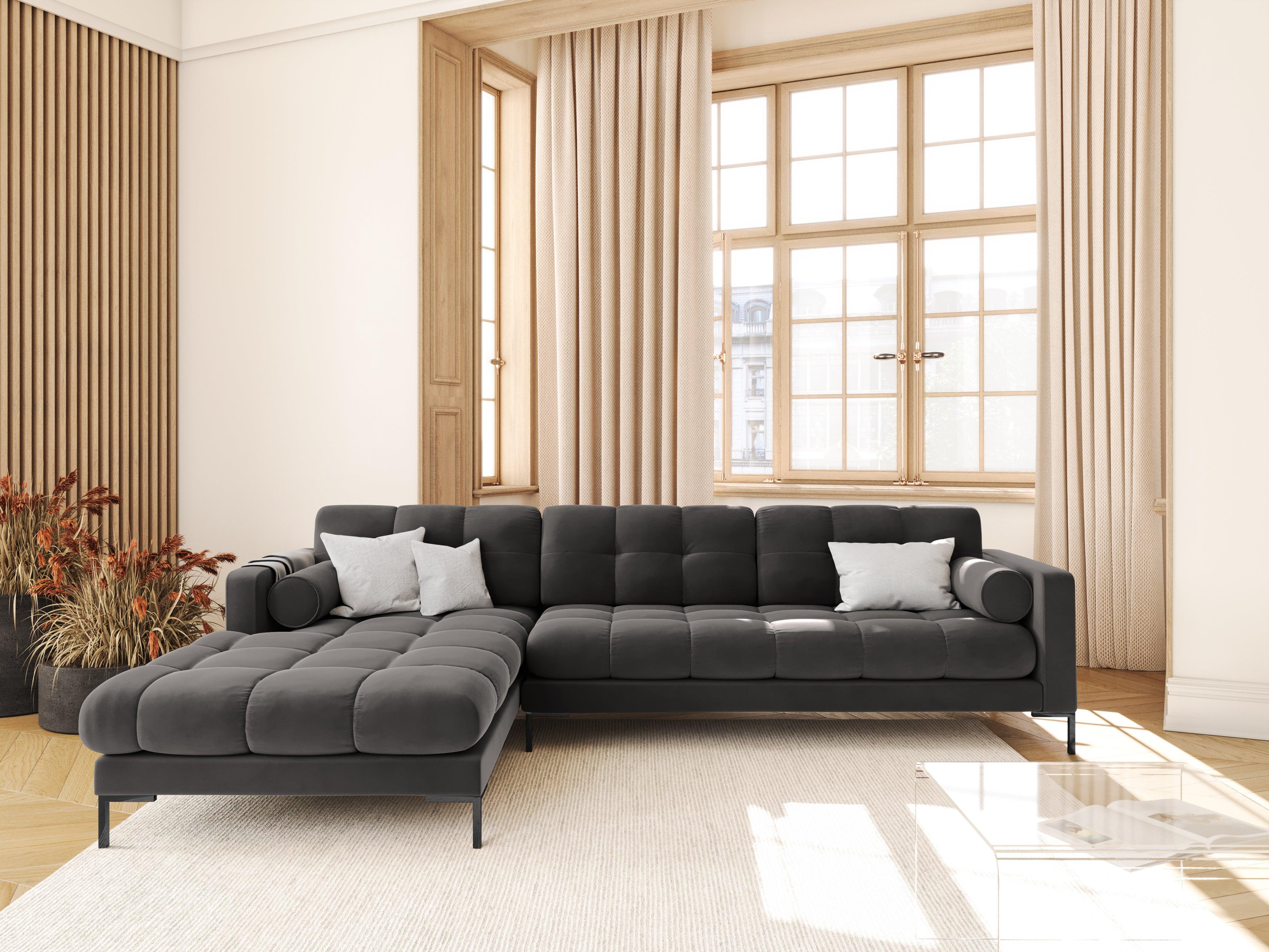 Narożnik aksamitny lewostronny BALI ciemnoszary z czarną podstawą Cosmopolitan Design Eye on Design