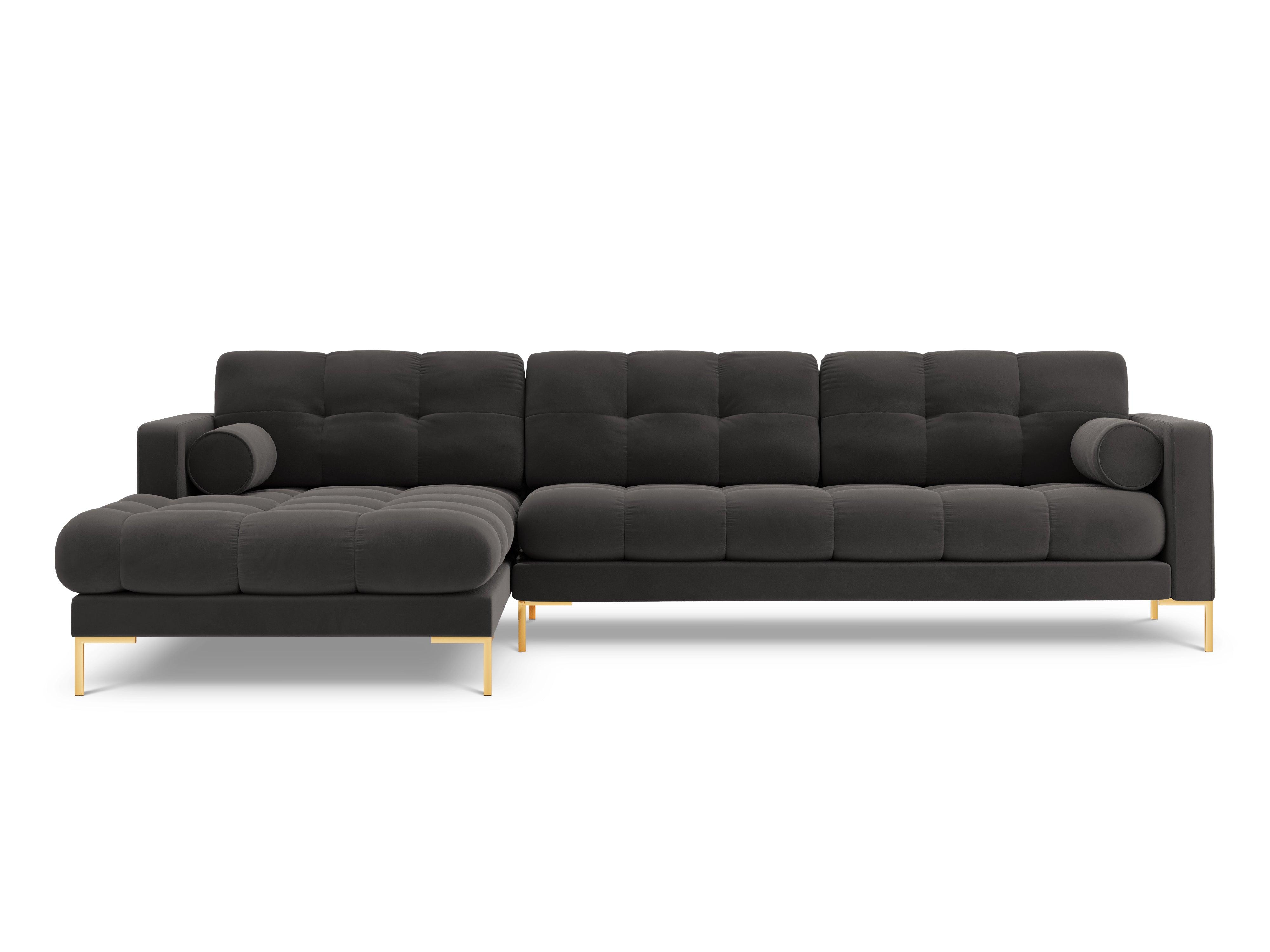 Narożnik aksamitny lewostronny BALI ciemnoszary ze złotą podstawą Cosmopolitan Design Eye on Design