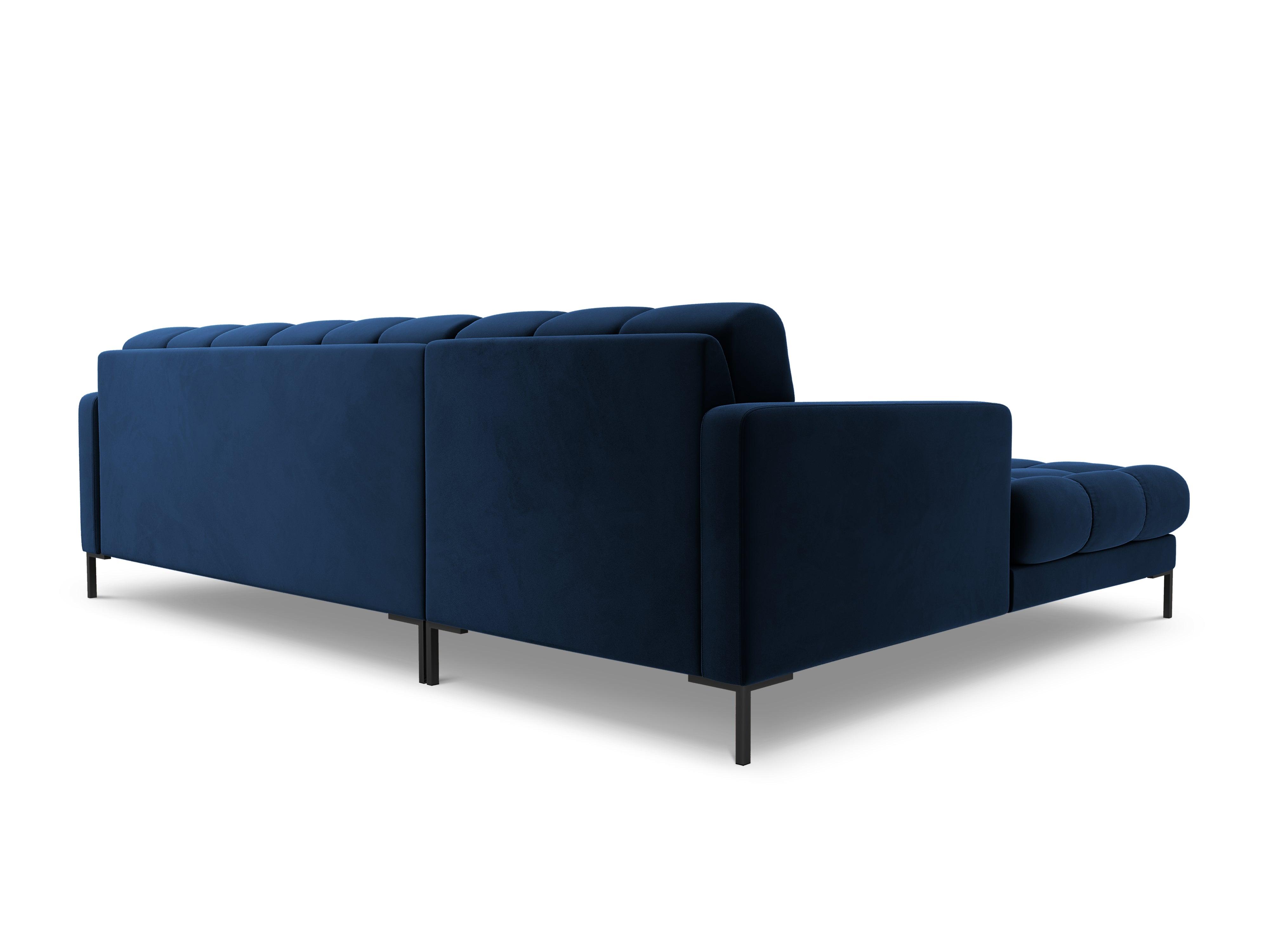 Narożnik aksamitny lewostronny BALI granat królewski z czarną podstawą Cosmopolitan Design Eye on Design