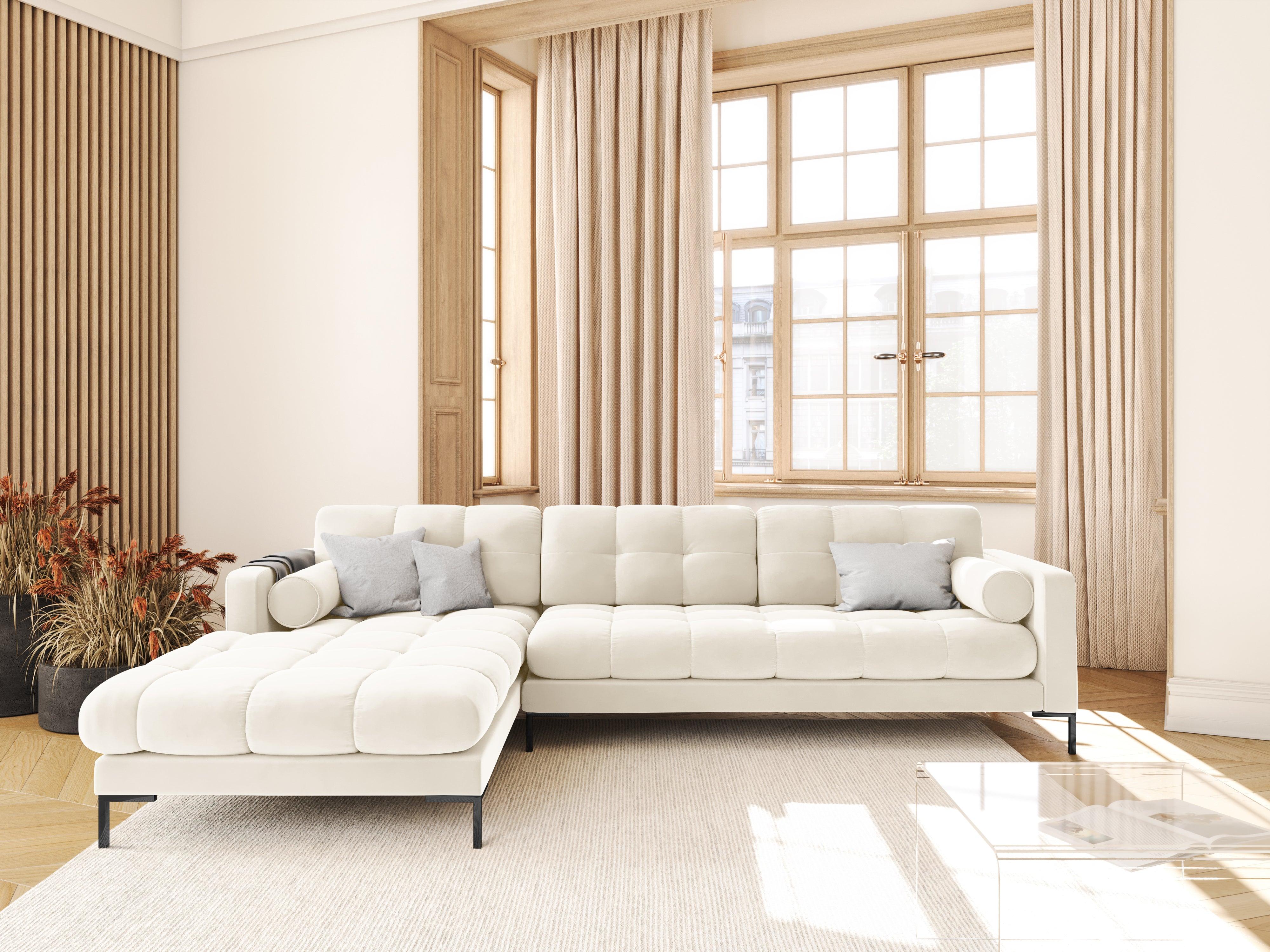 Narożnik aksamitny lewostronny BALI jasnobeżowy z czarną podstawą Cosmopolitan Design Eye on Design