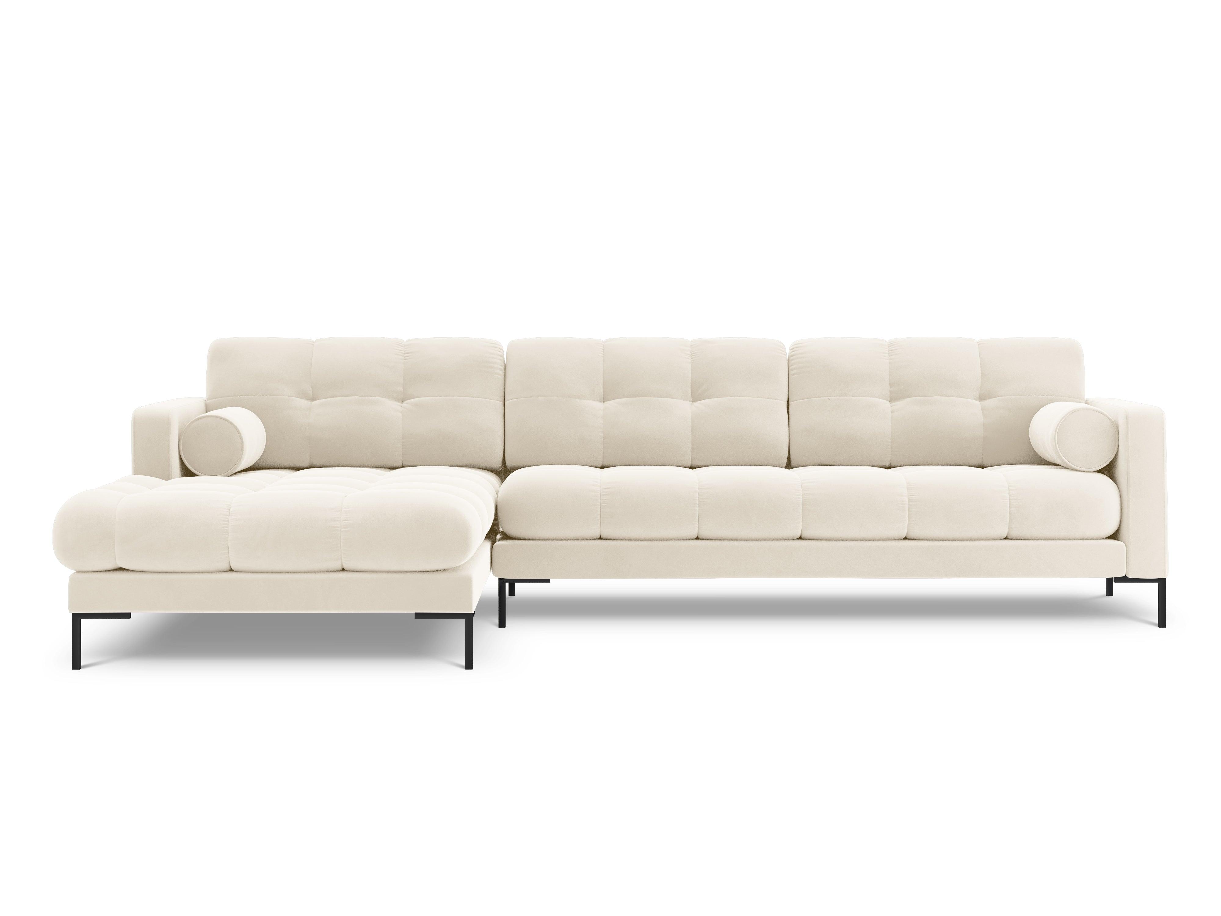 Narożnik aksamitny lewostronny BALI jasnobeżowy z czarną podstawą Cosmopolitan Design Eye on Design