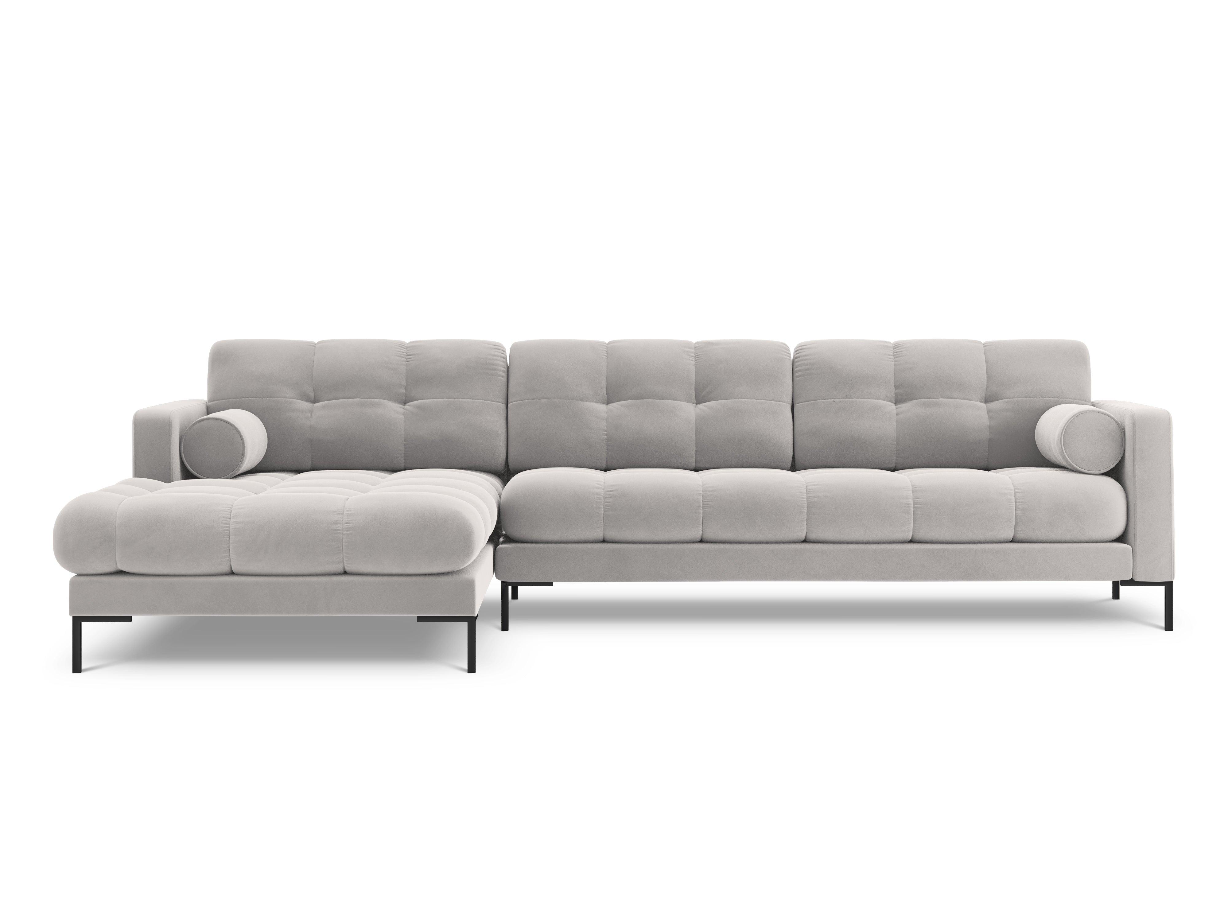 Narożnik aksamitny lewostronny BALI srebrny z czarną podstawą Cosmopolitan Design Eye on Design
