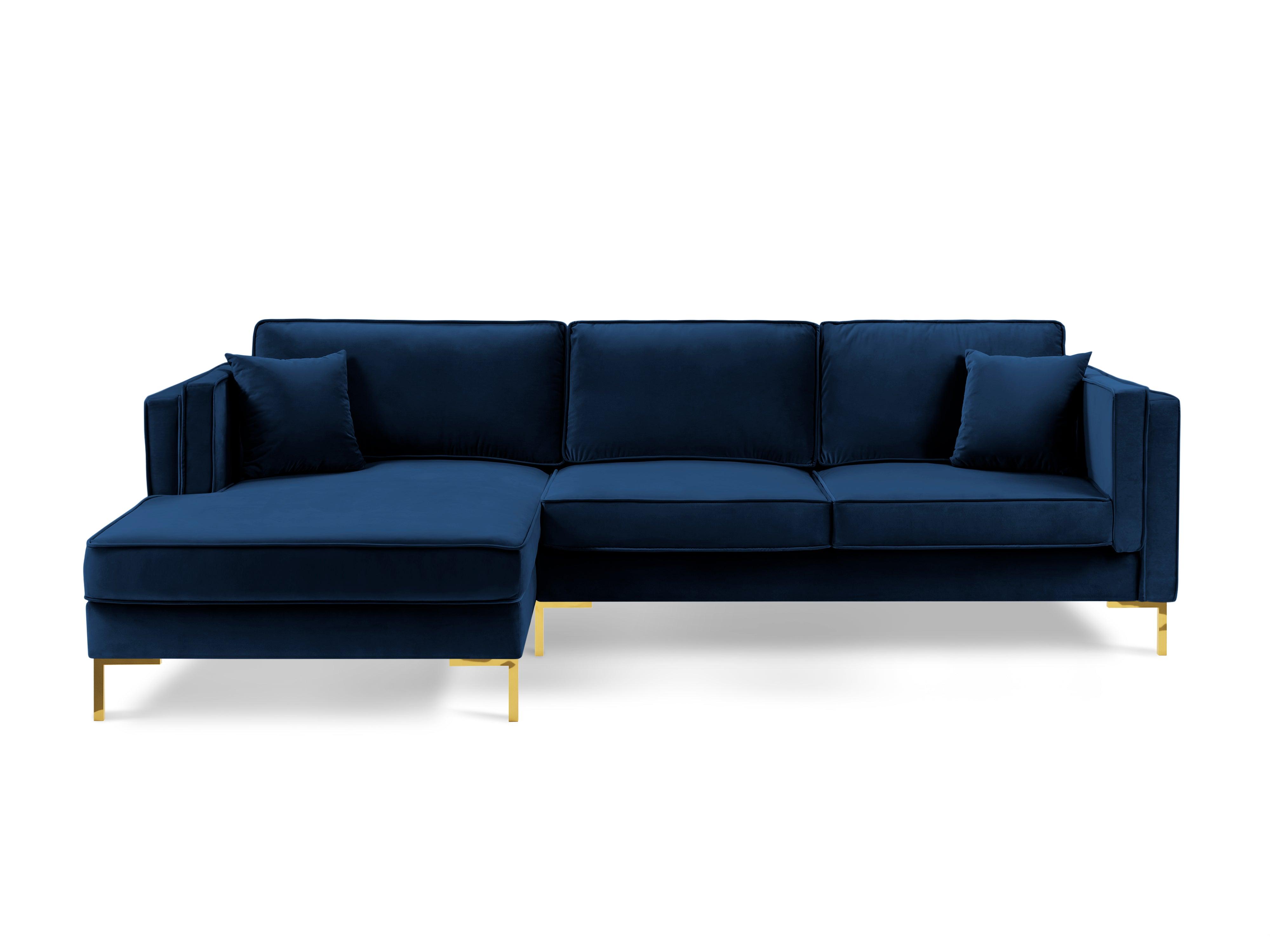 Narożnik aksamitny lewostronny LUIS granat królewski ze złotą podstawą Milo Casa Eye on Design