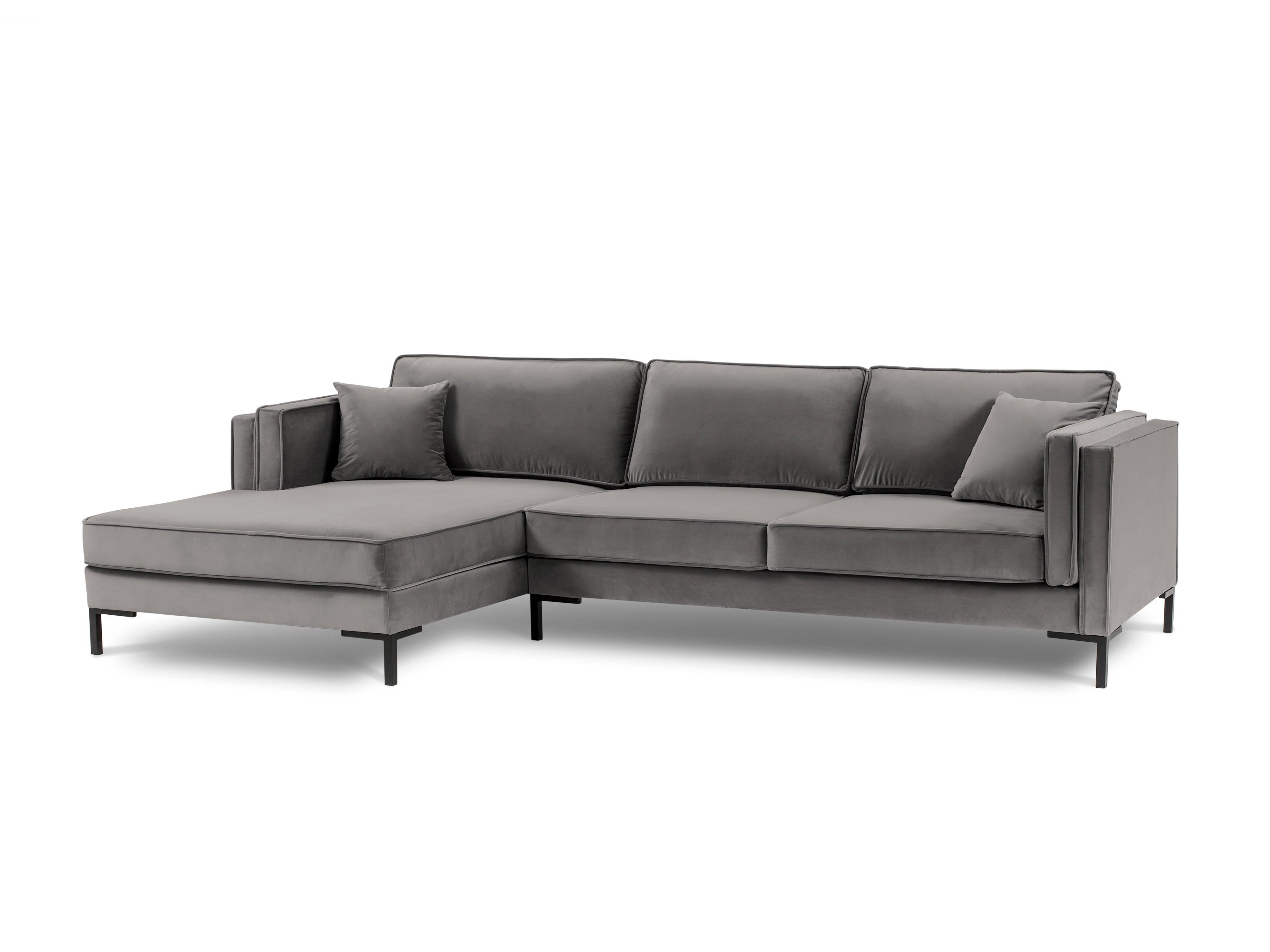 Narożnik aksamitny lewostronny LUIS jasnoszary z czarną podstawą Milo Casa Eye on Design