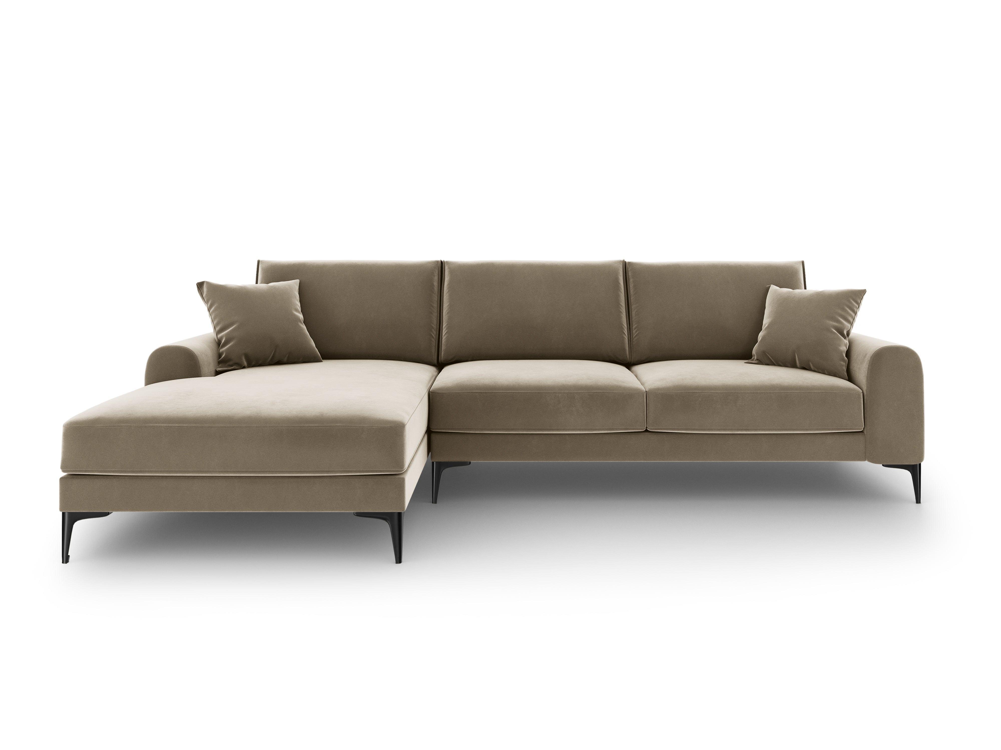Narożnik aksamitny lewostronny MADARA cappuccino z czarną podstawą Mazzini Sofas Eye on Design