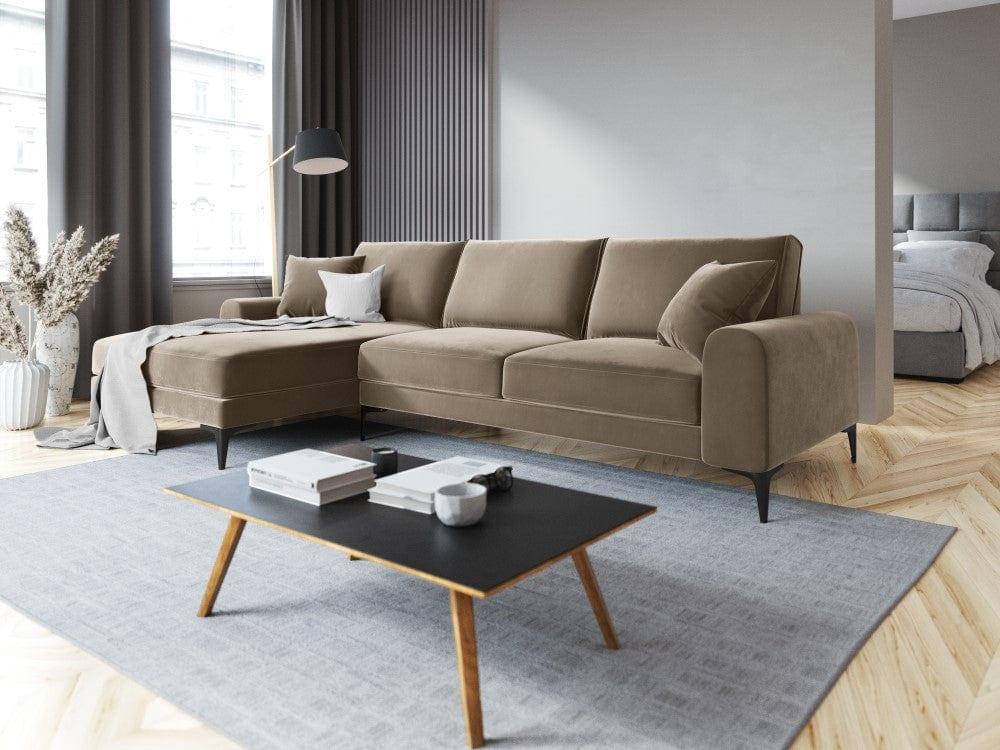 Narożnik aksamitny lewostronny MADARA cappuccino z czarną podstawą Mazzini Sofas Eye on Design