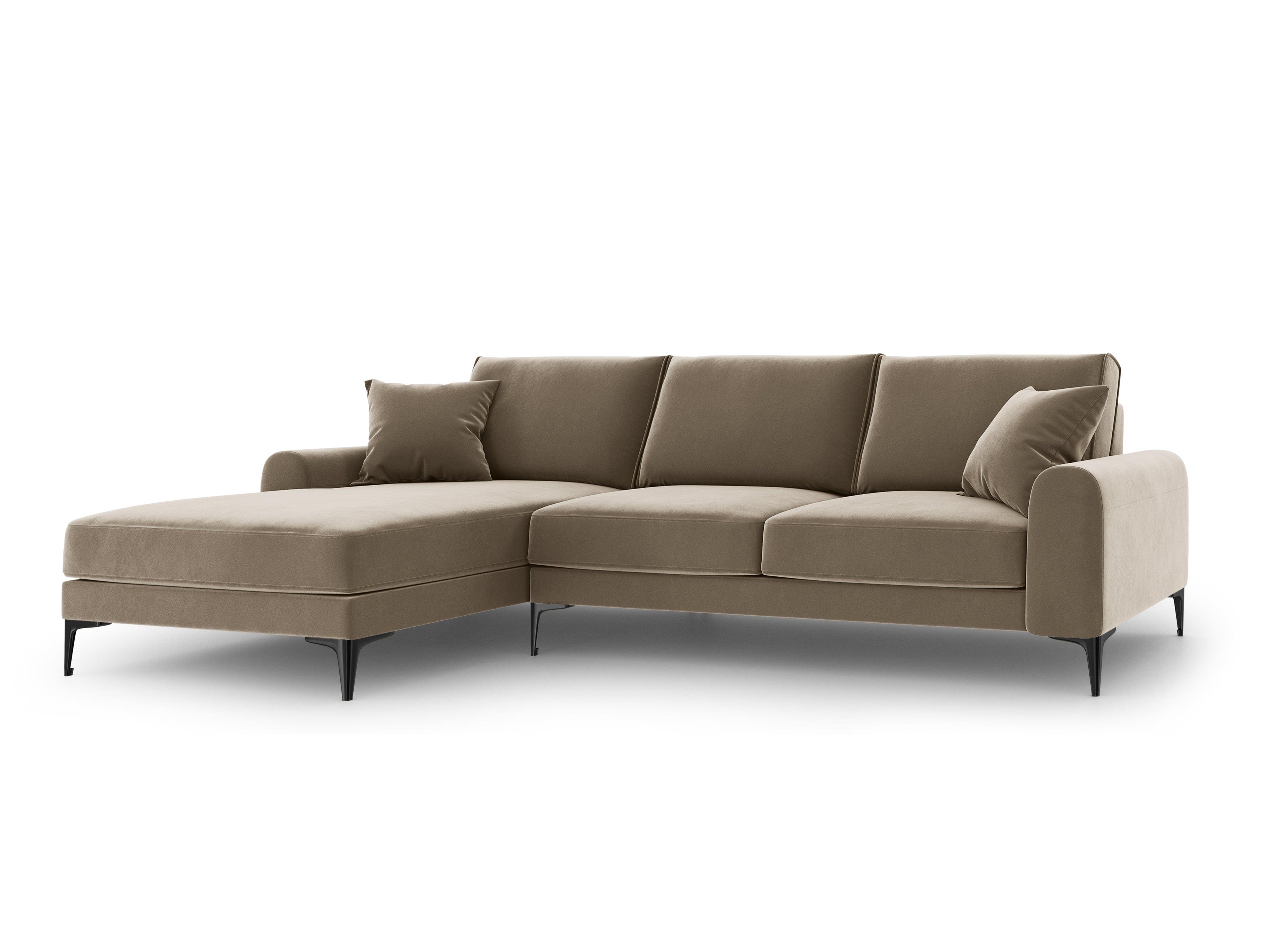 Narożnik aksamitny lewostronny MADARA cappuccino z czarną podstawą Mazzini Sofas Eye on Design