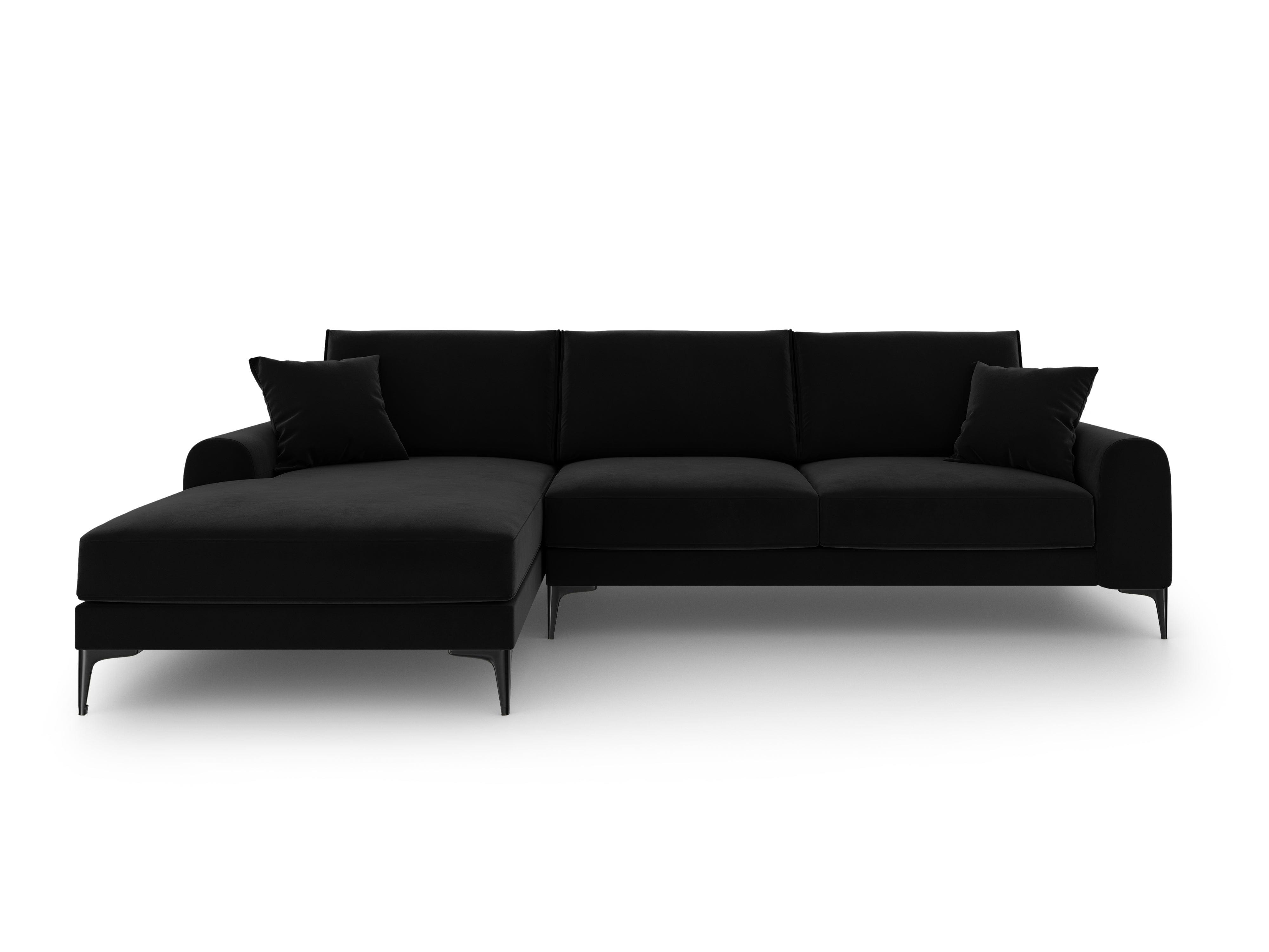 Narożnik aksamitny lewostronny MADARA czarny z czarną podstawą Mazzini Sofas Eye on Design