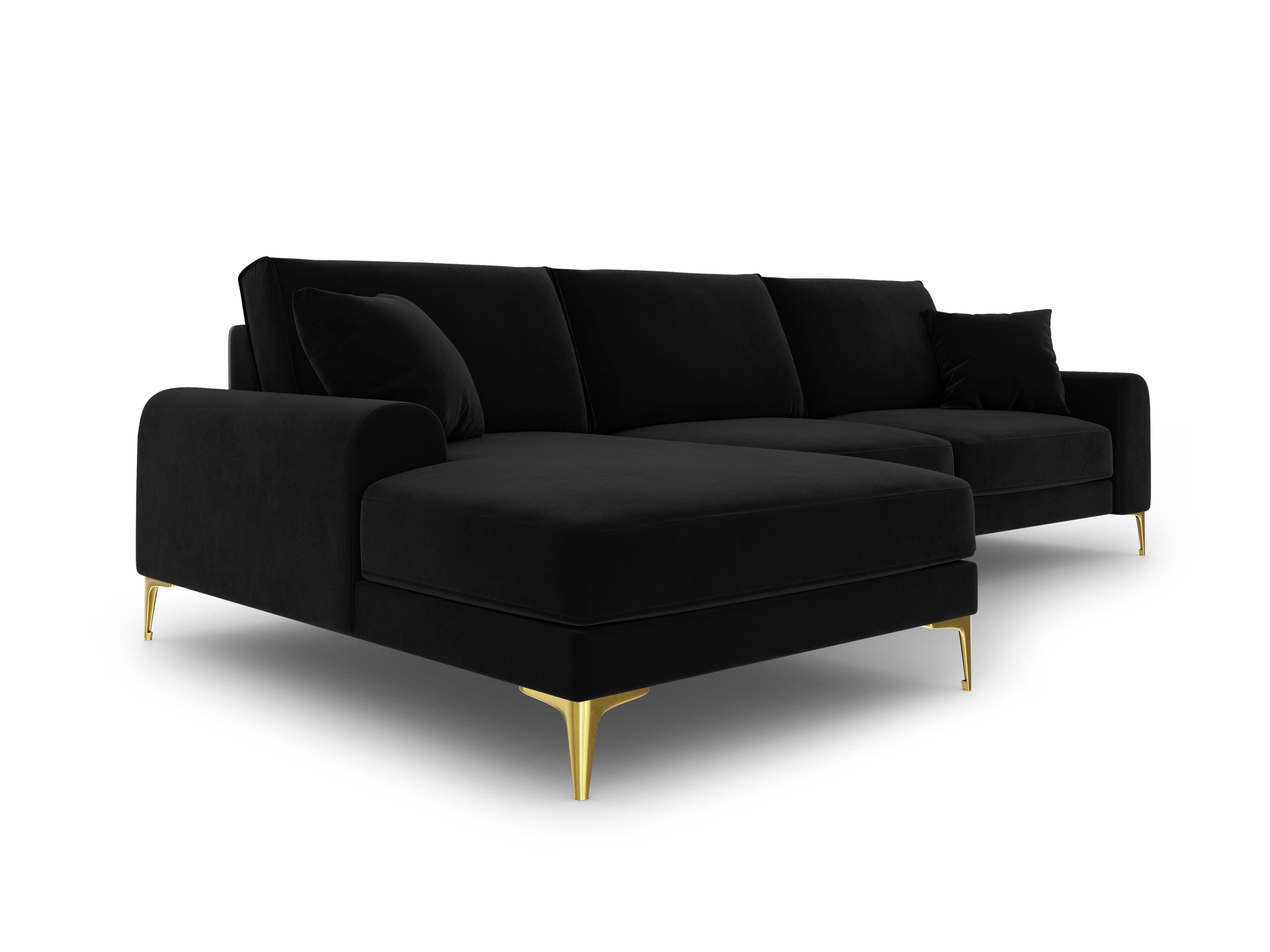 Narożnik aksamitny lewostronny MADARA czarny ze złotą podstawą Mazzini Sofas Eye on Design