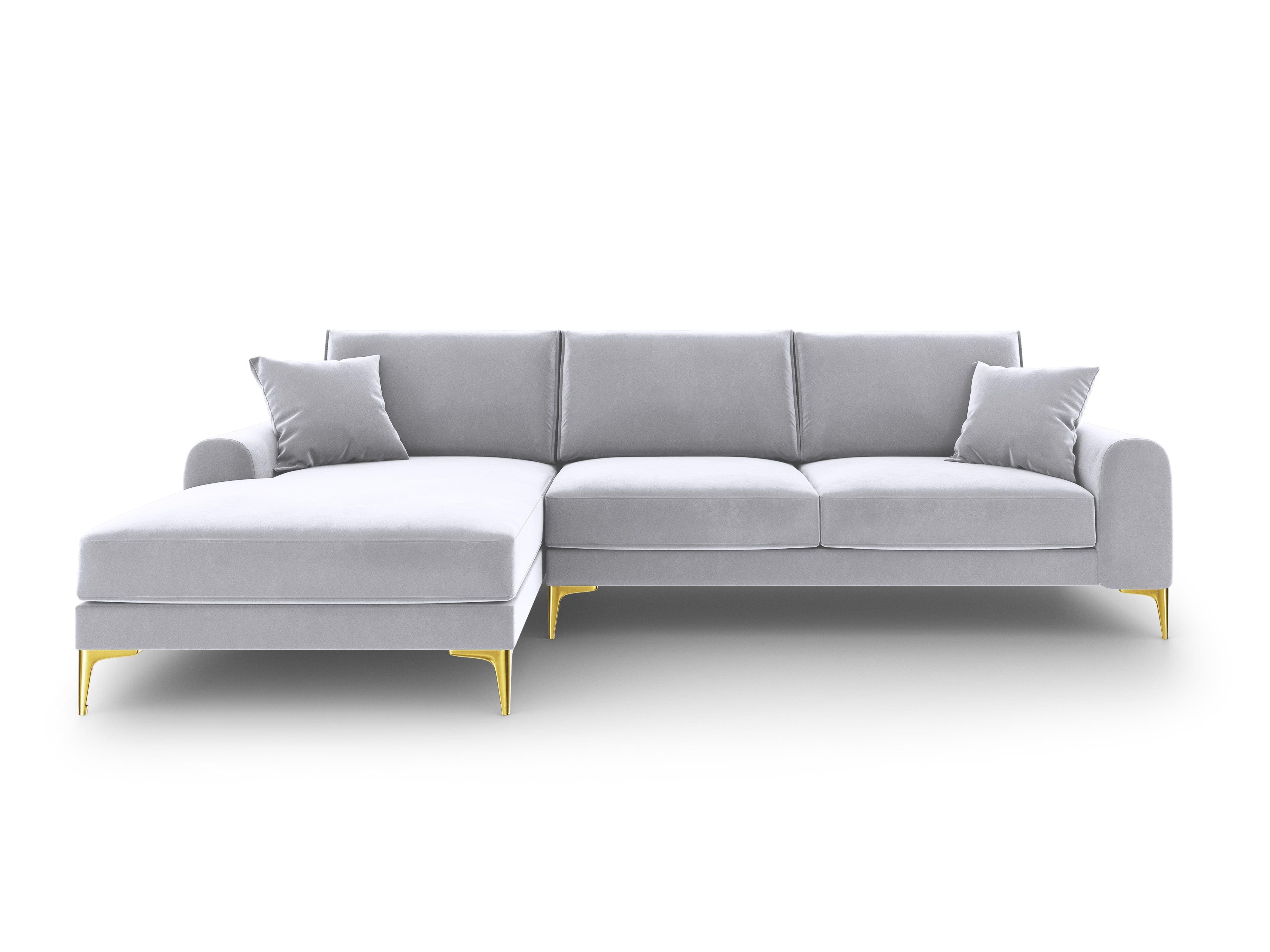 Narożnik aksamitny lewostronny MADARA srebrny ze złotą podstawą Mazzini Sofas Eye on Design