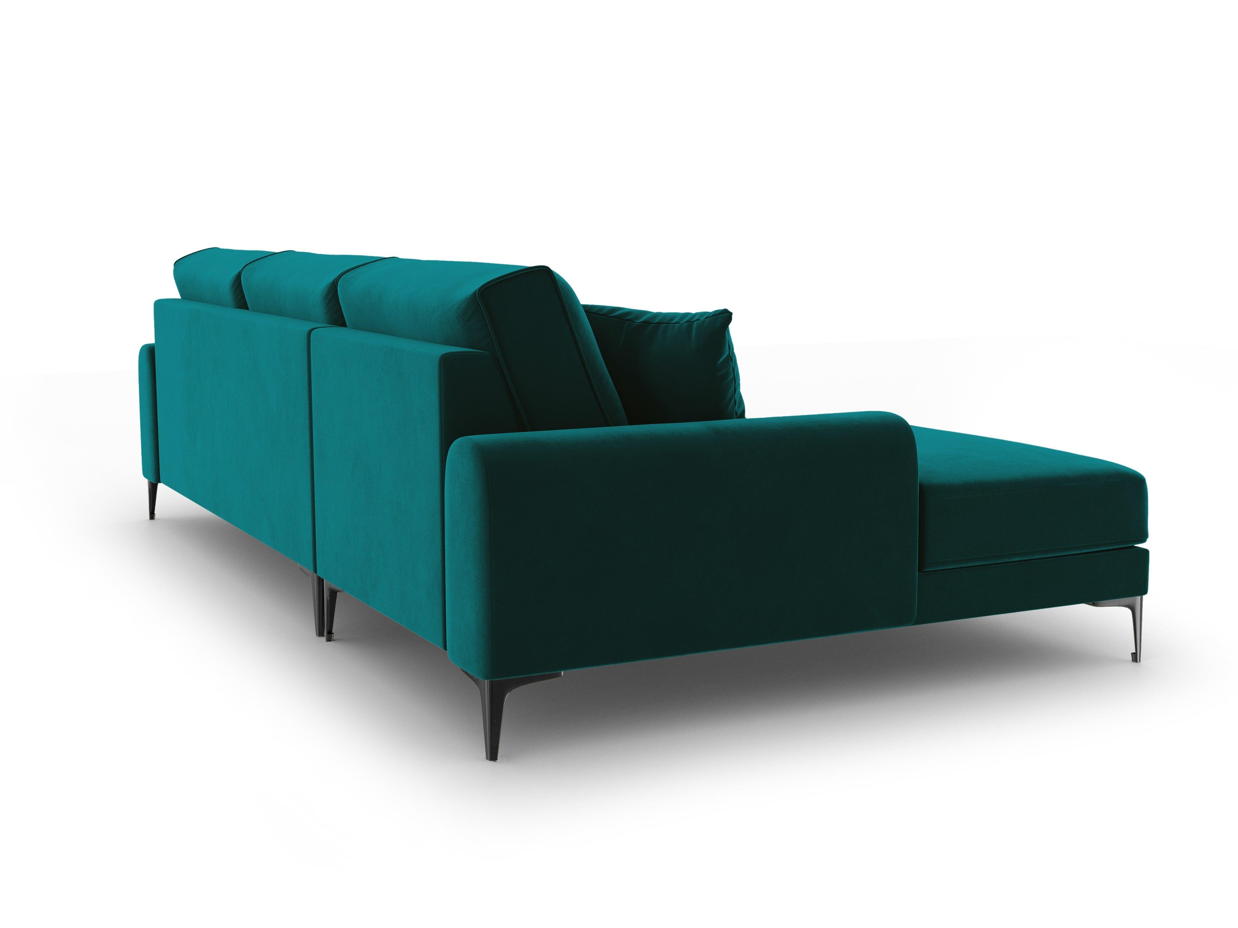 Narożnik aksamitny lewostronny MADARA turkusowy z czarną podstawą Mazzini Sofas Eye on Design