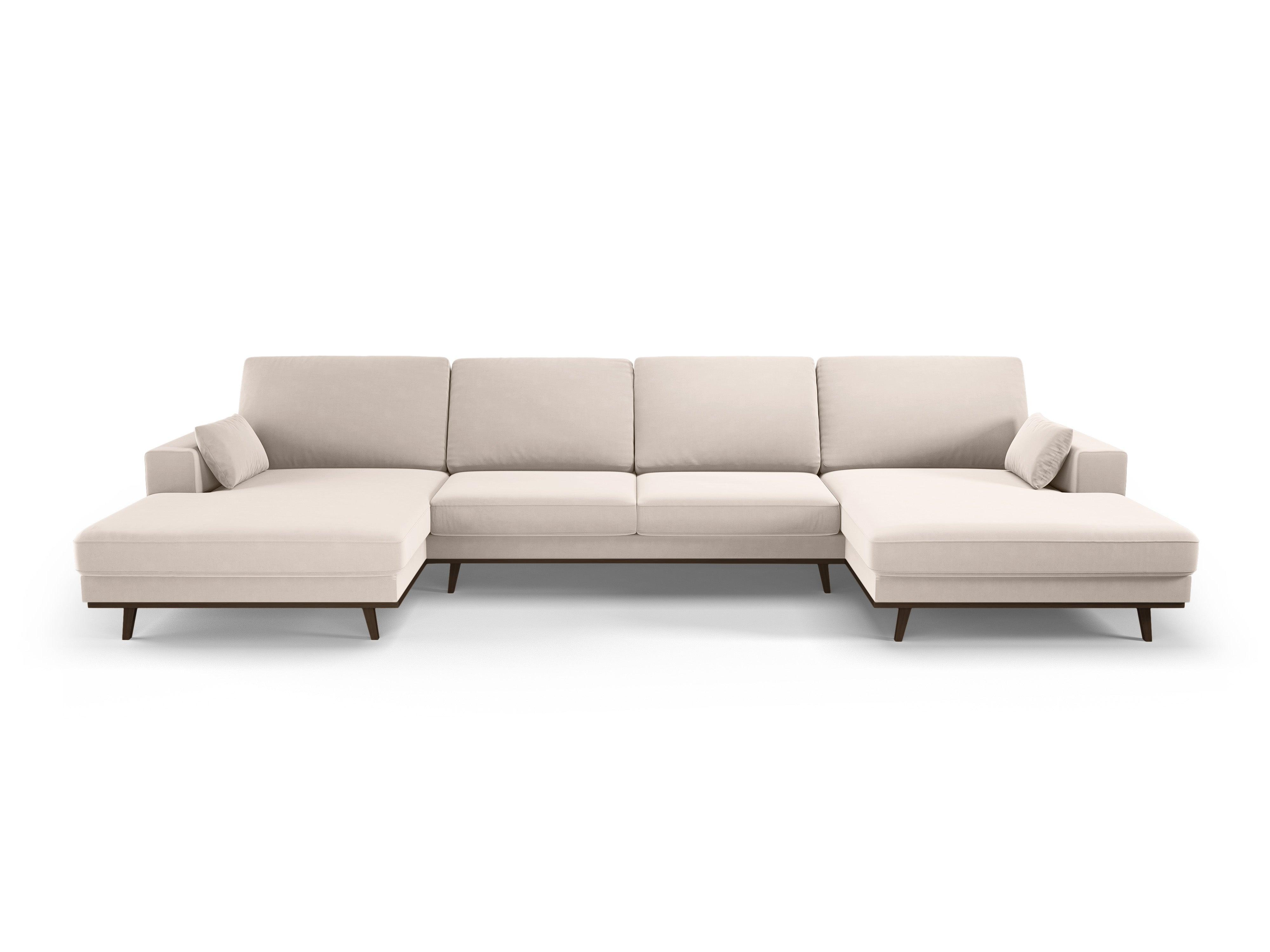 Narożnik aksamitny panoramiczny HEBE beżowy – sofa narożna