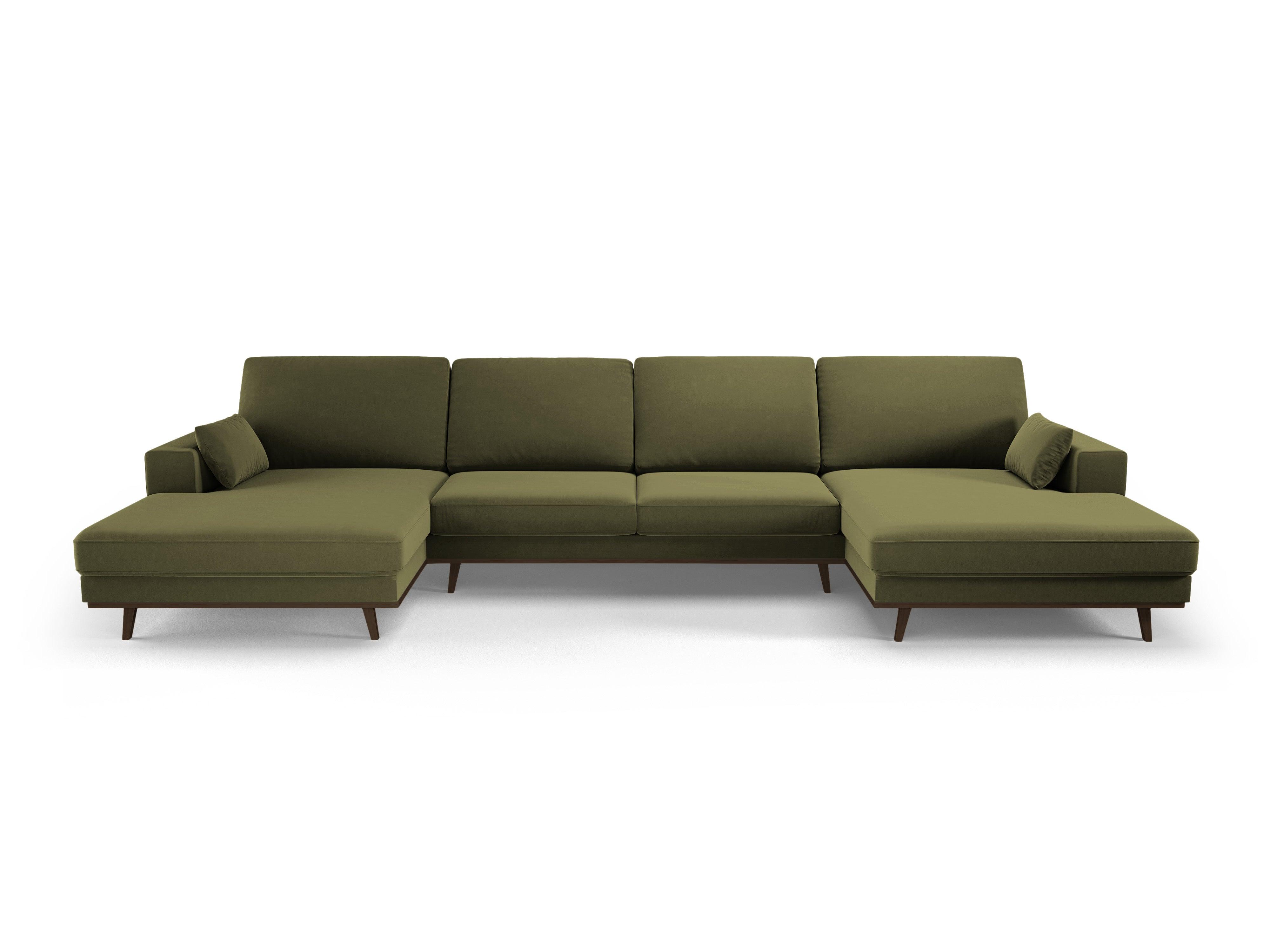 Narożnik aksamitny panoramiczny HEBE zielony – sofa narożna