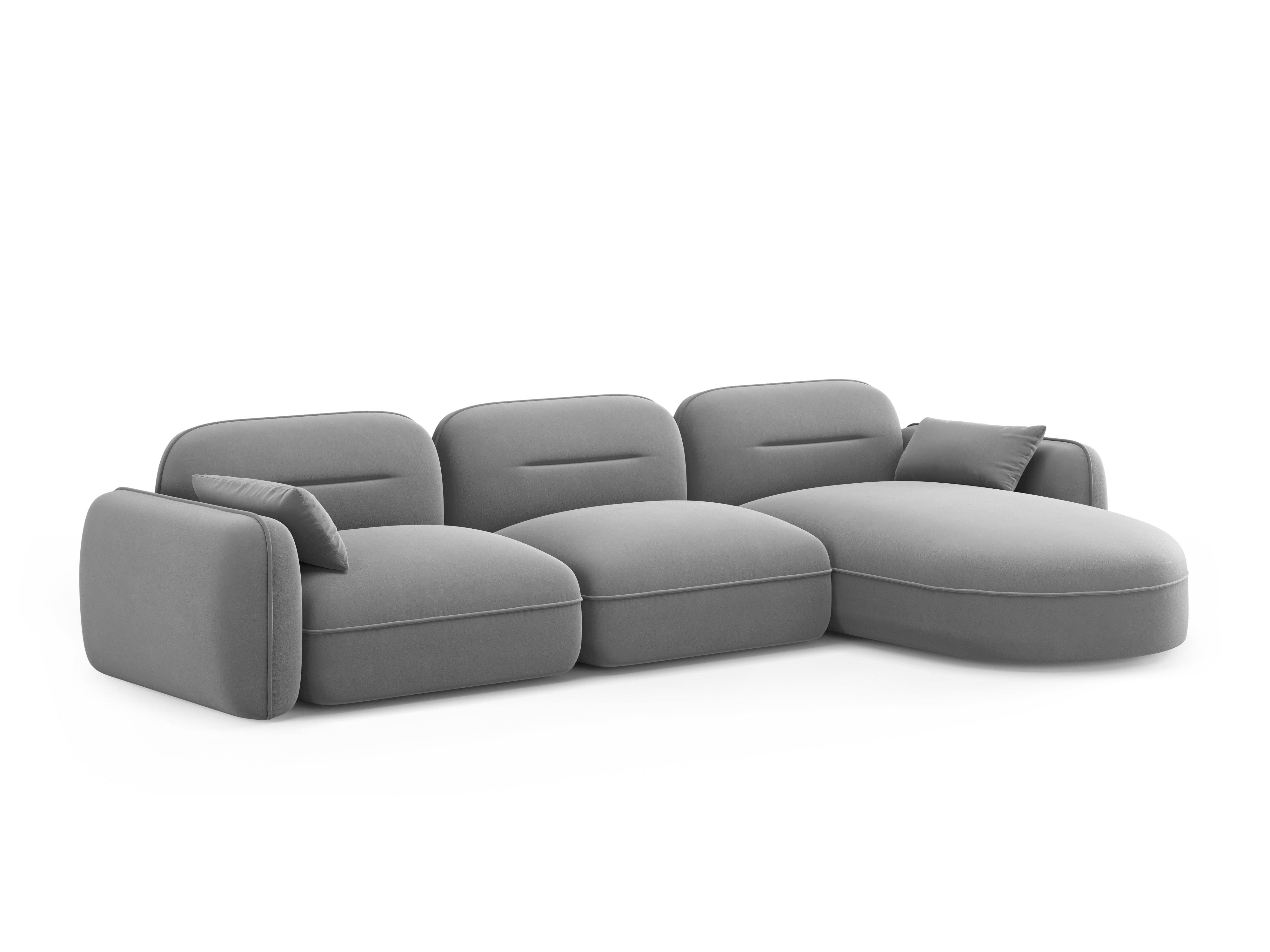 Narożnik aksamitny prawostronny 4-osobowy SYDNEY jasnoszary – Cosmopolitan Design