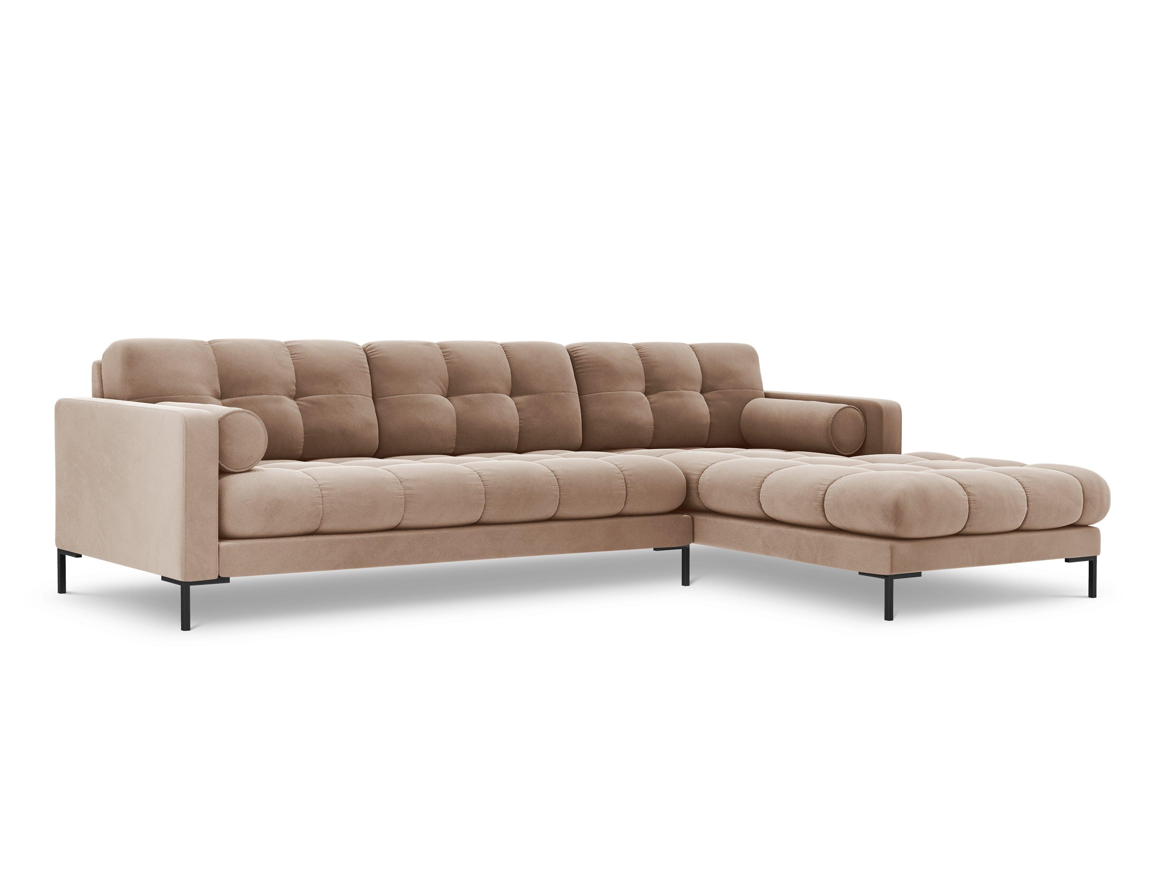 Narożnik aksamitny prawostronny BALI beżowy z czarną podstawą Cosmopolitan Design Eye on Design