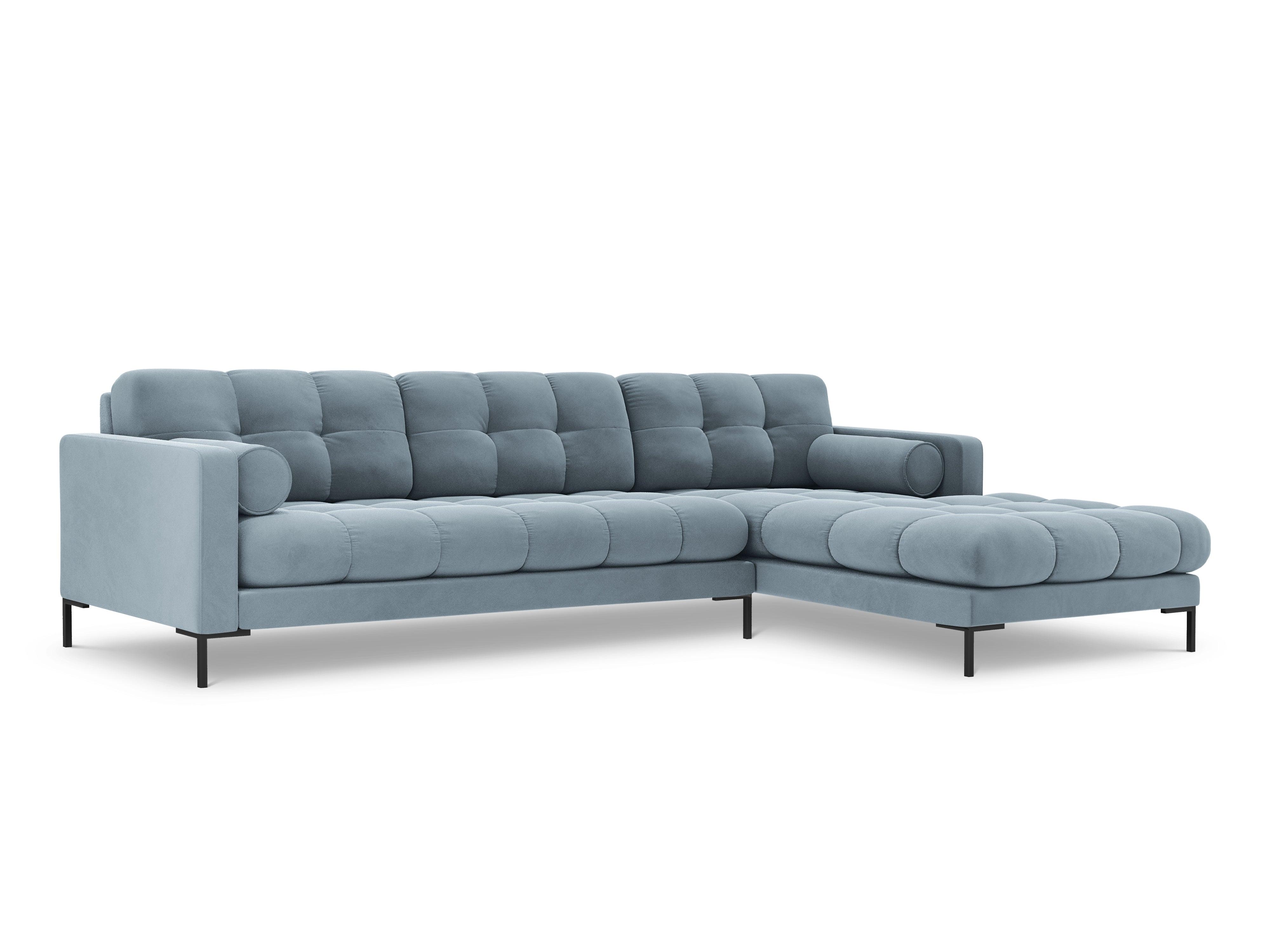Narożnik aksamitny prawostronny BALI jasnoniebieski z czarną podstawą Cosmopolitan Design Eye on Design