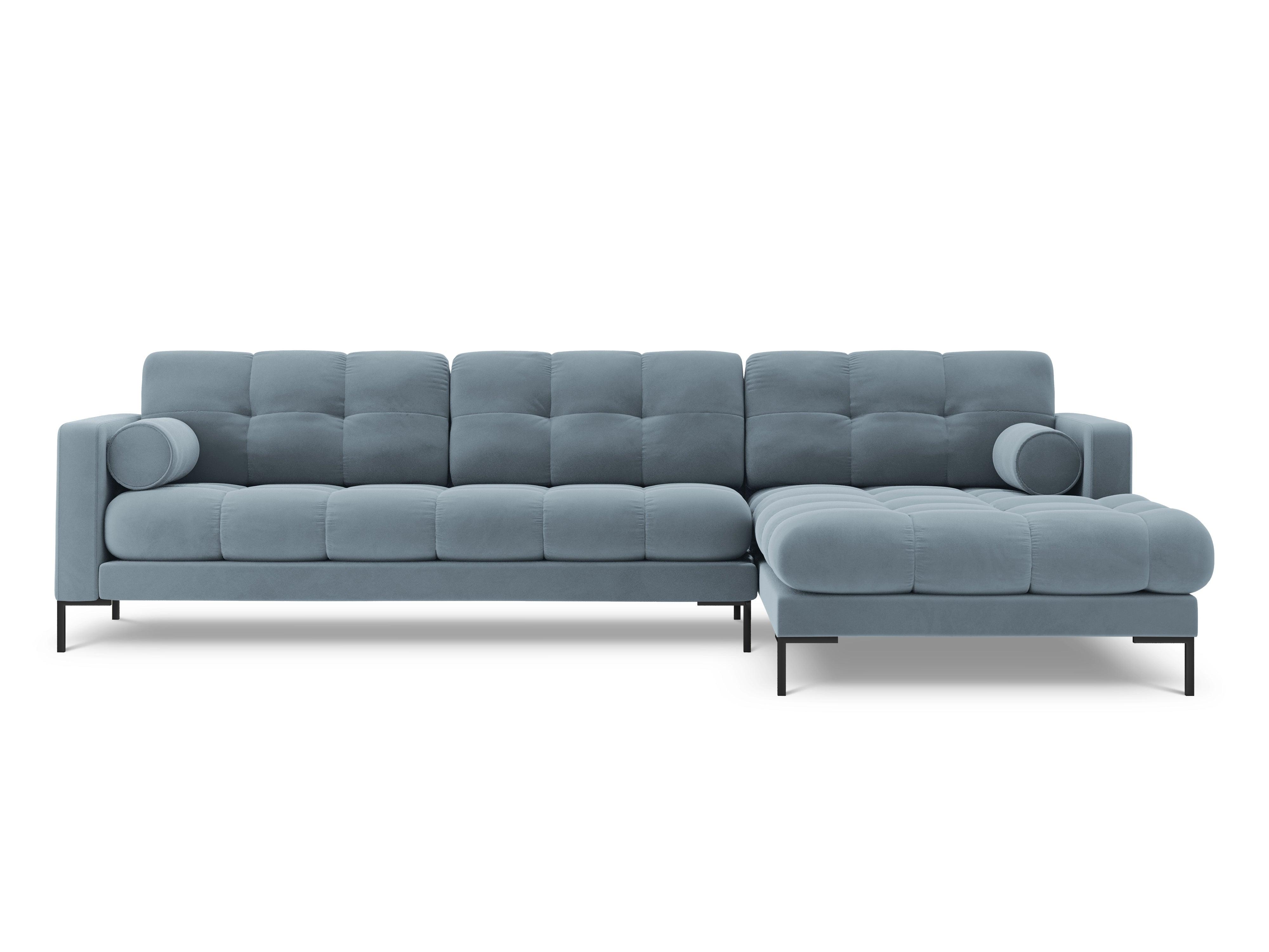 Narożnik aksamitny prawostronny BALI jasnoniebieski z czarną podstawą Cosmopolitan Design Eye on Design