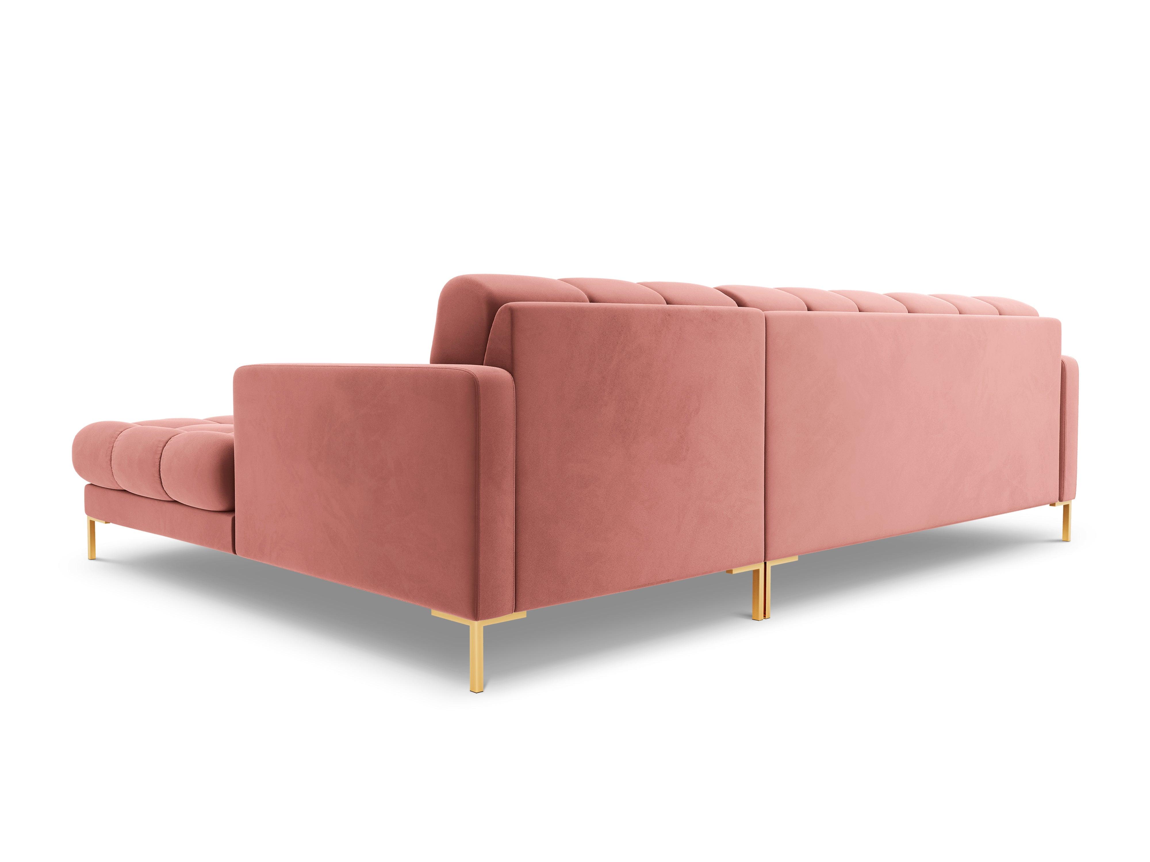 Narożnik aksamitny prawostronny BALI różowy ze złotą podstawą Cosmopolitan Design Eye on Design