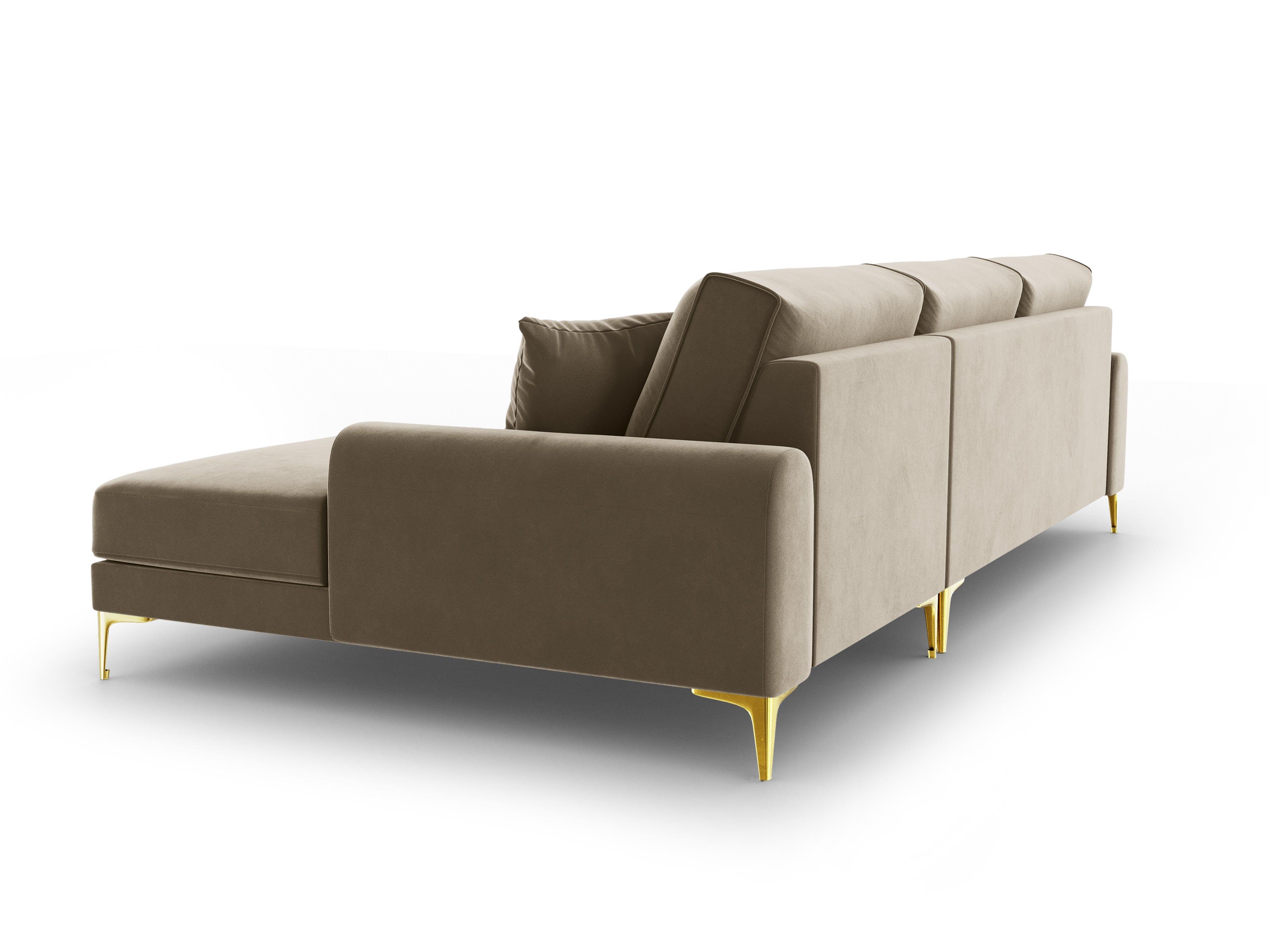 Narożnik aksamitny prawostronny MADARA cappuccino ze złotą podstawą Mazzini Sofas Eye on Design