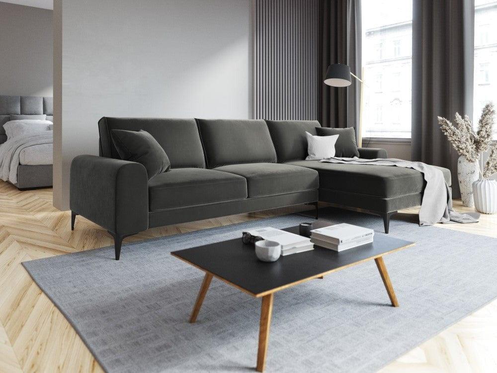 Narożnik aksamitny prawostronny MADARA ciemnoszary z czarną podstawą Mazzini Sofas Eye on Design