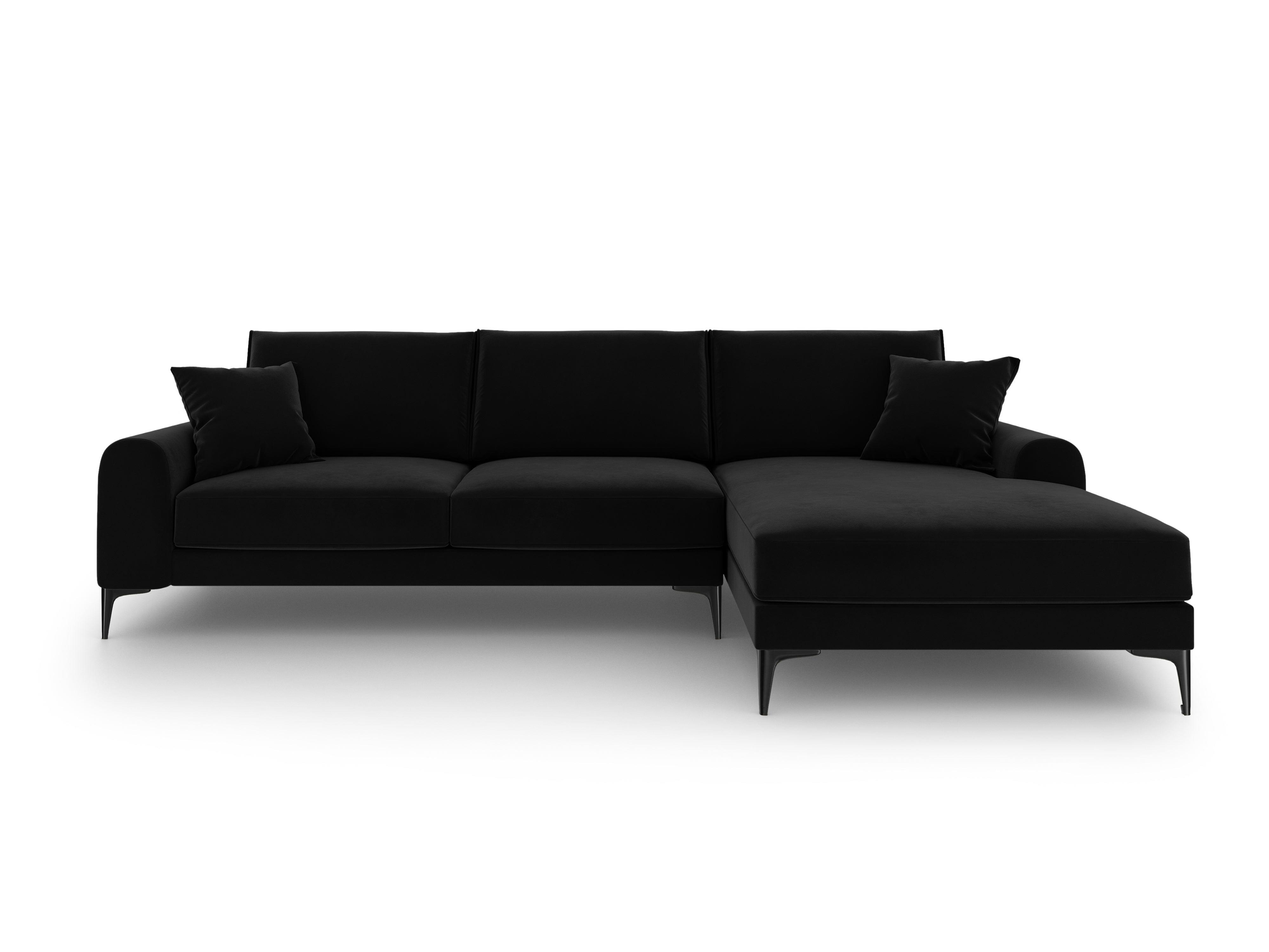 Narożnik aksamitny prawostronny MADARA czarny z czarną podstawą Mazzini Sofas Eye on Design