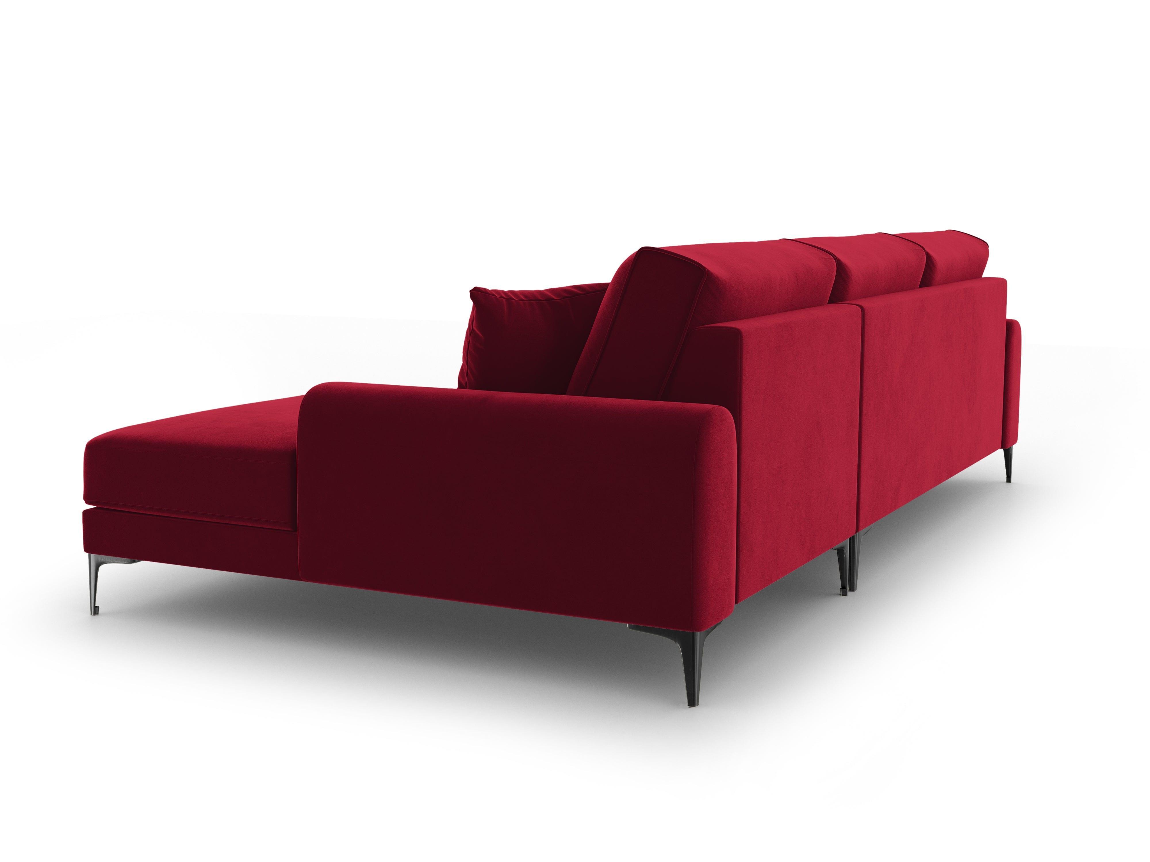 Narożnik aksamitny prawostronny MADARA czerwony z czarną podstawą Mazzini Sofas Eye on Design