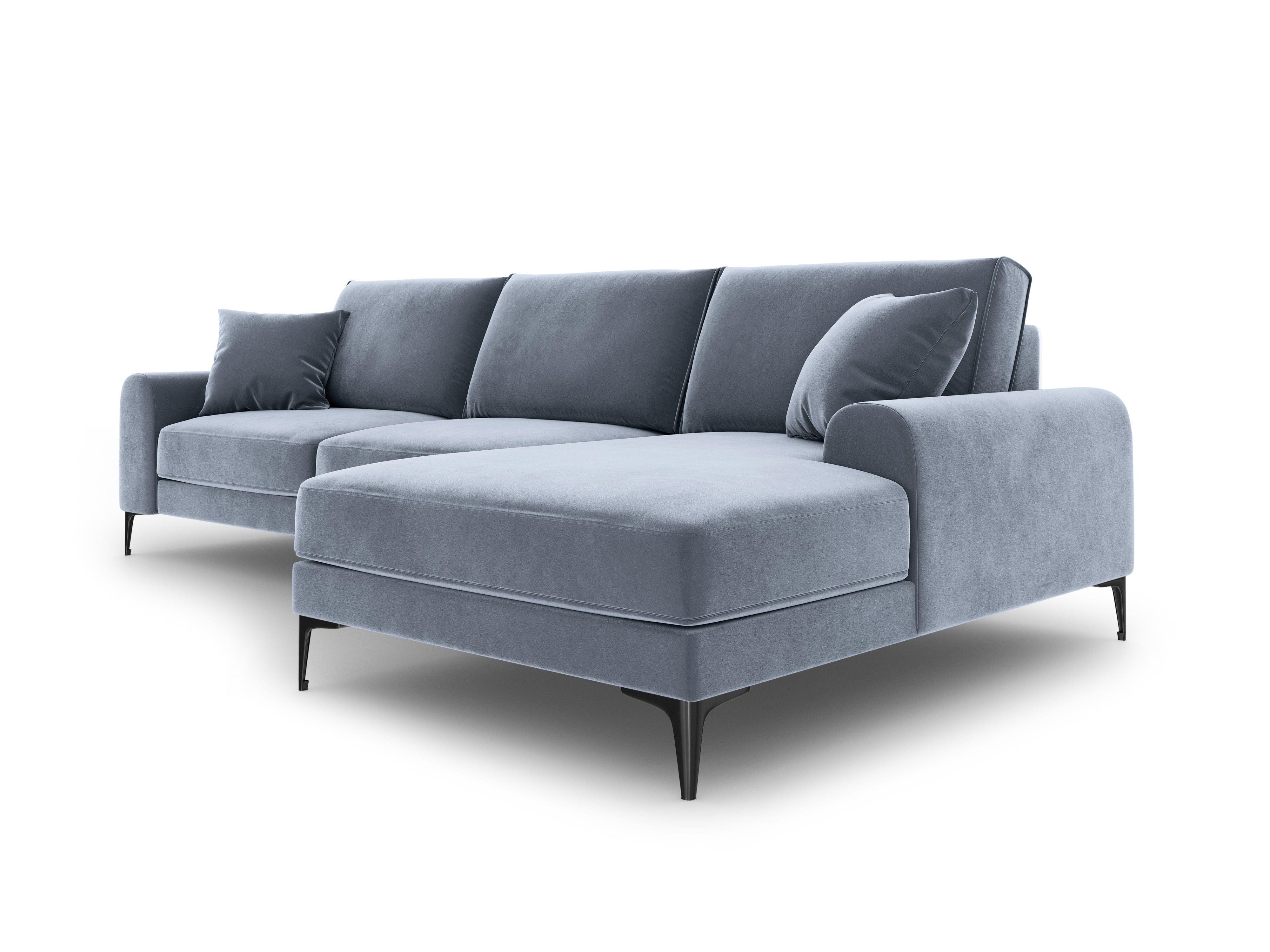 Narożnik aksamitny prawostronny MADARA jasnoniebieski z czarną podstawą Mazzini Sofas Eye on Design