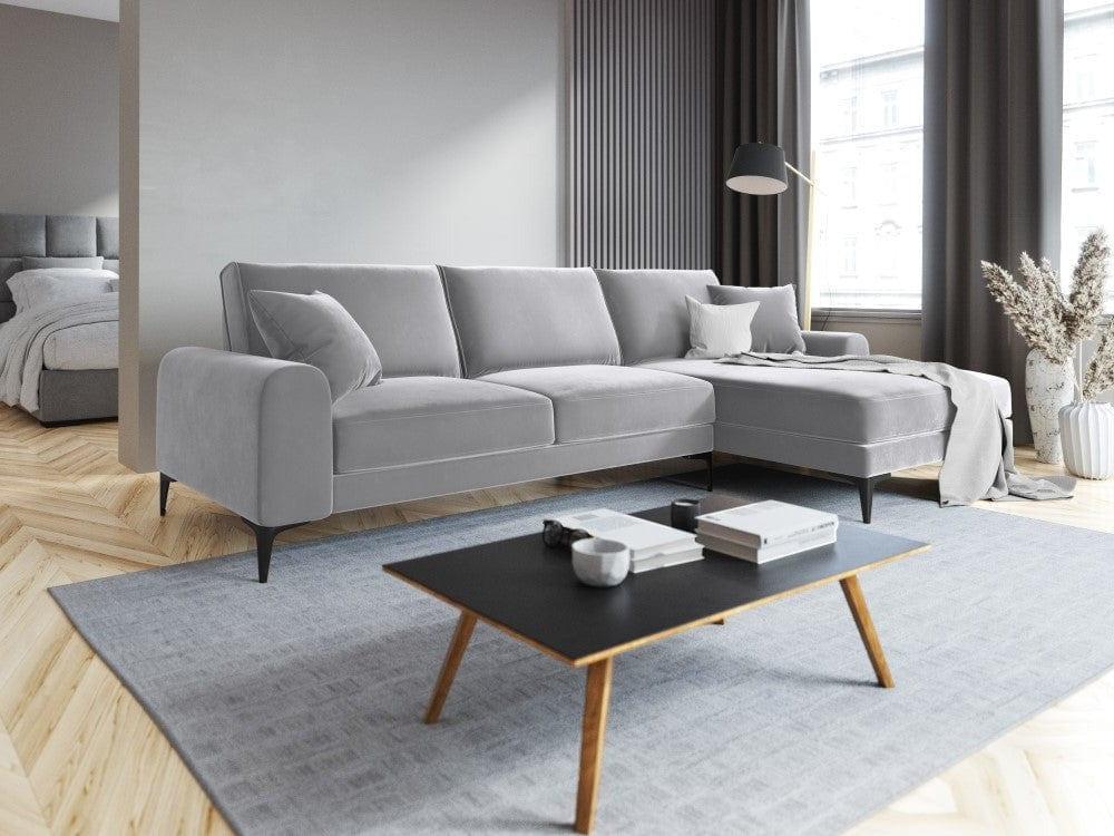 Narożnik aksamitny prawostronny MADARA srebrny z czarną podstawą Mazzini Sofas Eye on Design