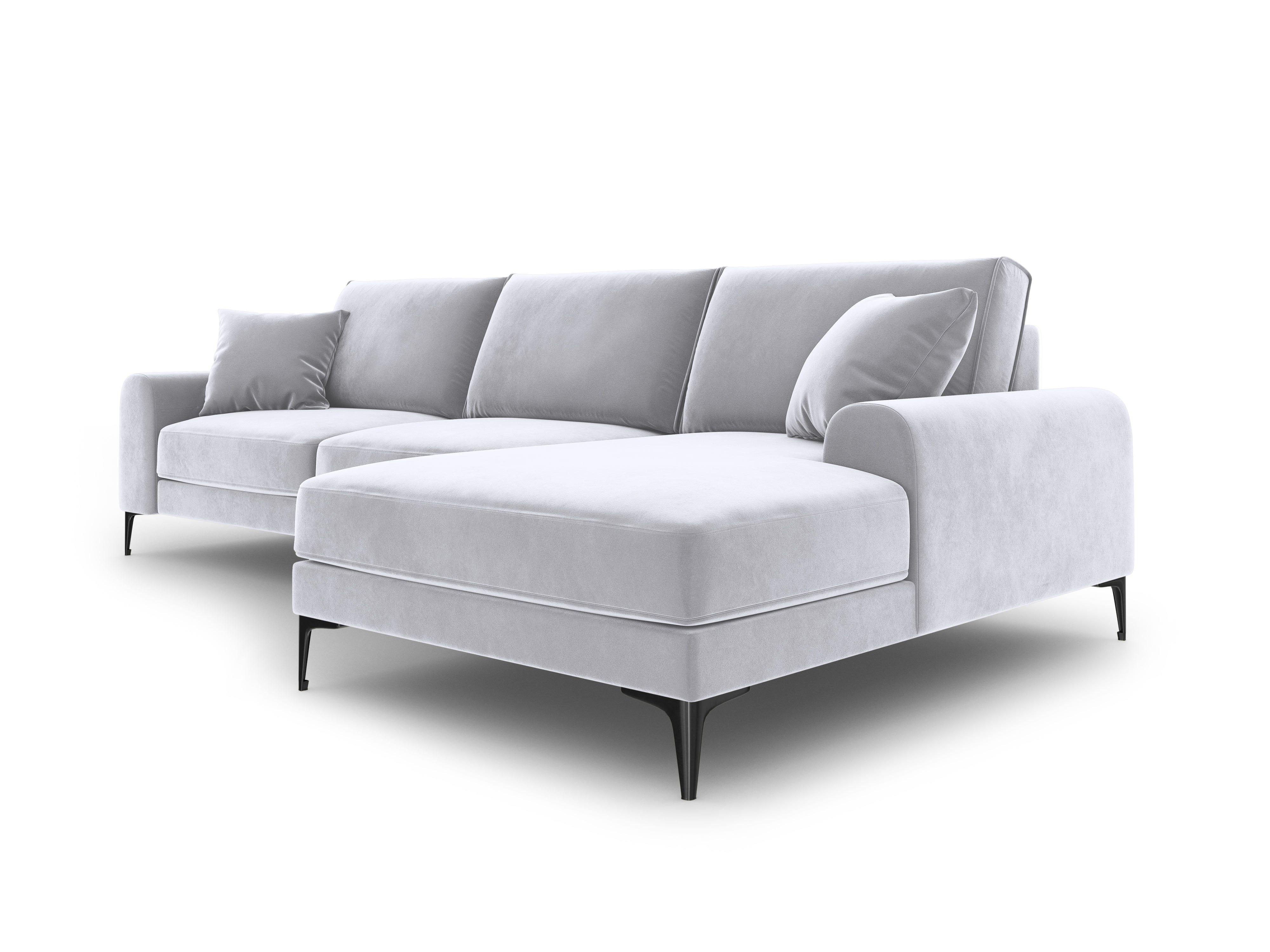 Narożnik aksamitny prawostronny MADARA srebrny z czarną podstawą Mazzini Sofas Eye on Design