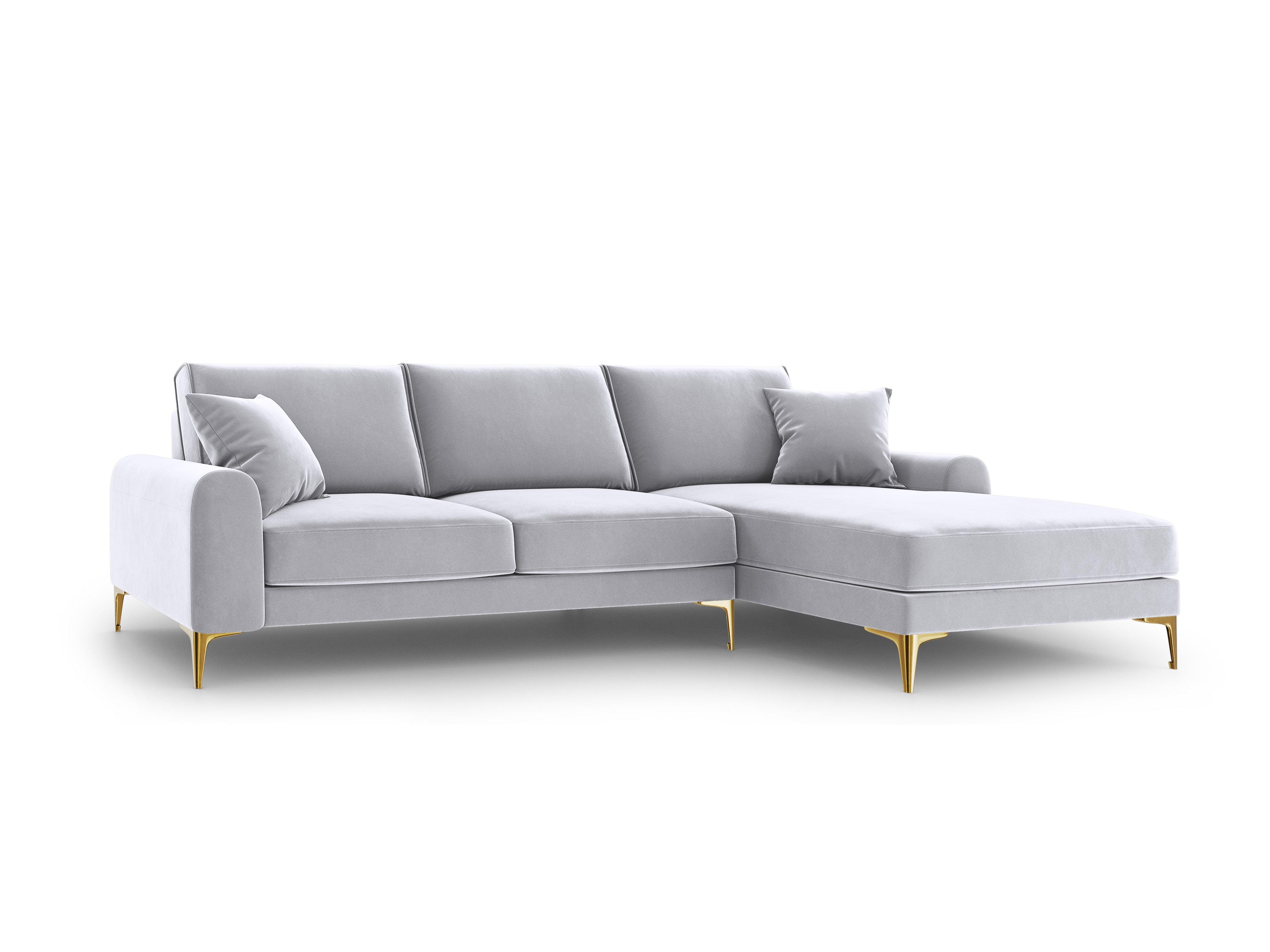 Narożnik aksamitny prawostronny MADARA srebrny ze złotą podstawą Mazzini Sofas Eye on Design