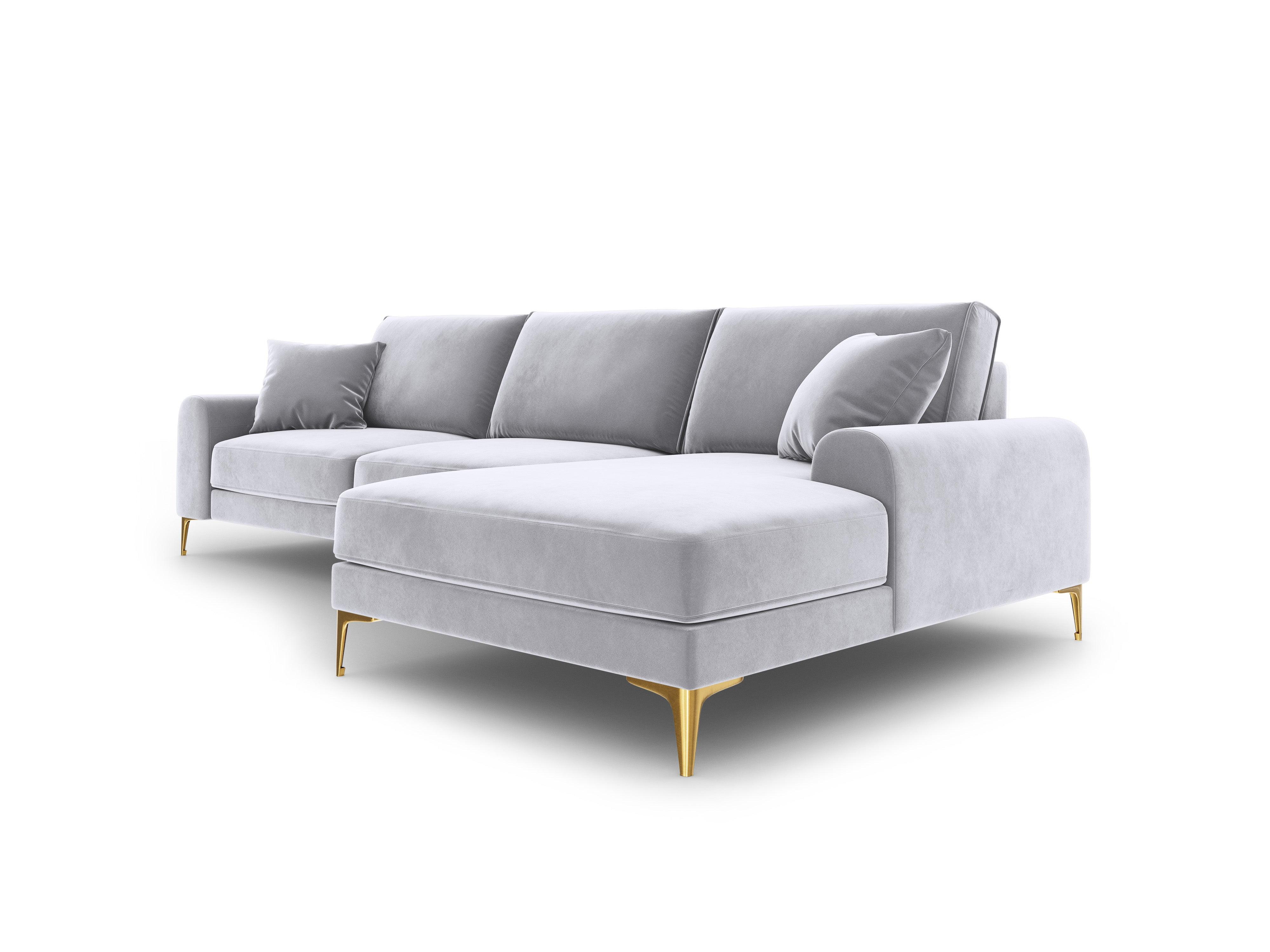 Narożnik aksamitny prawostronny MADARA srebrny ze złotą podstawą Mazzini Sofas Eye on Design